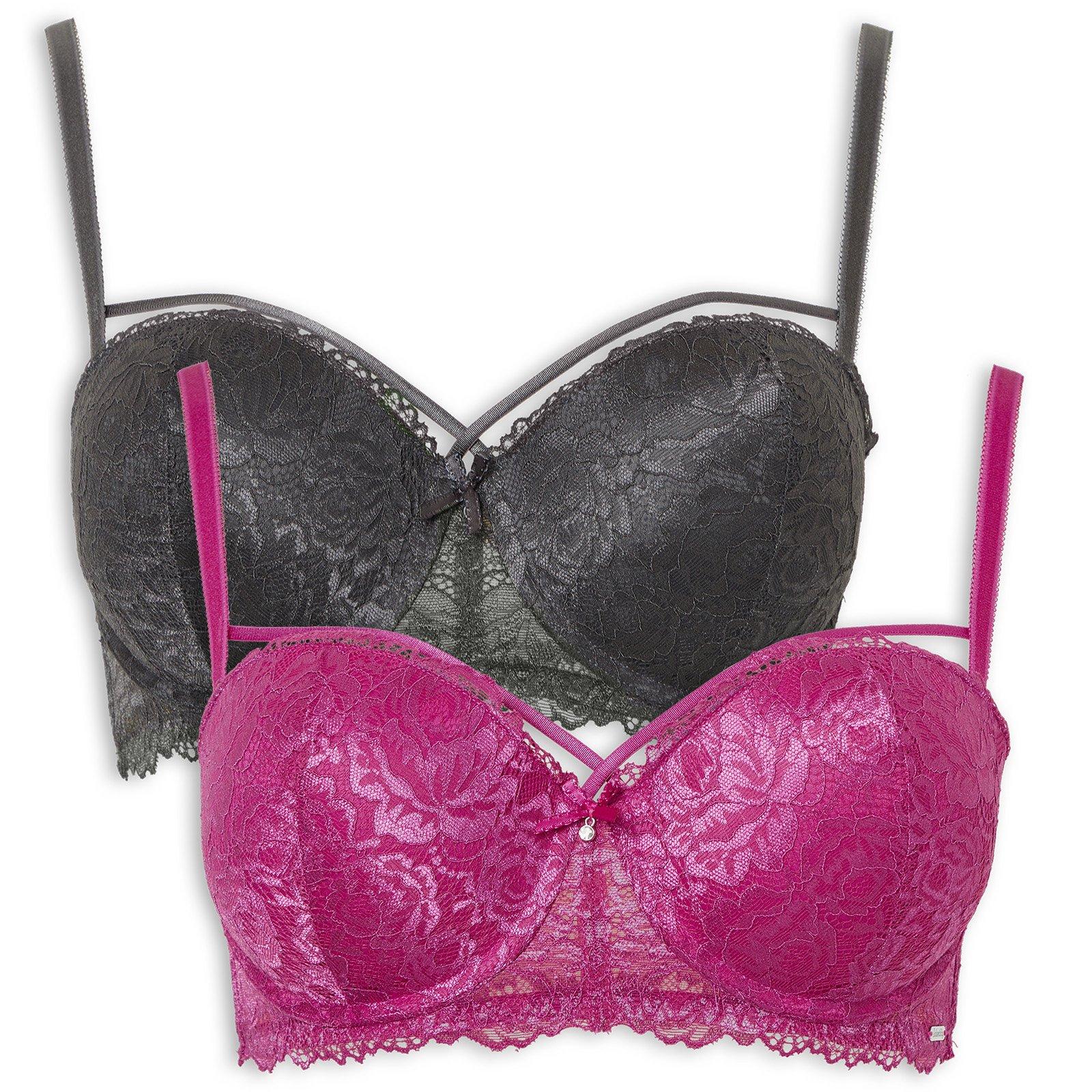 2-Pack Magenta Charcoal Longline Bras (3235447) | Identity