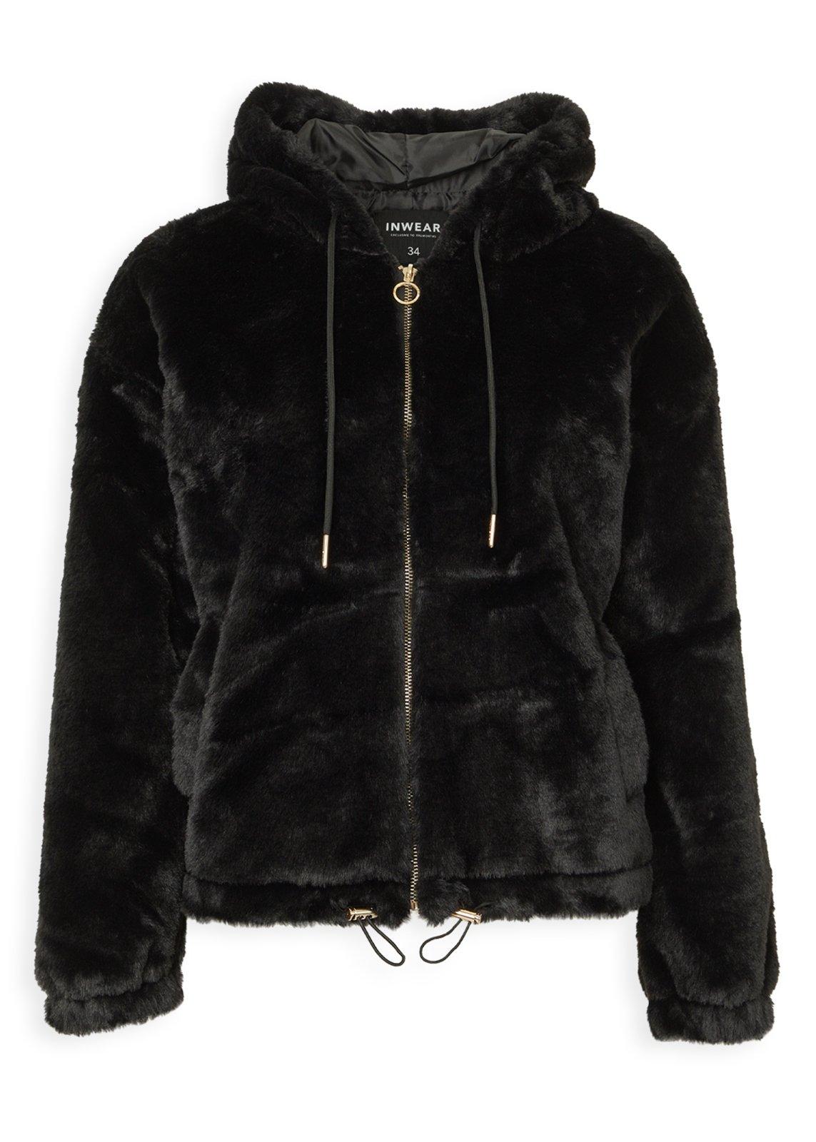 Black Faux Fur Hooded Zip Jacket (3235620) | Inwear