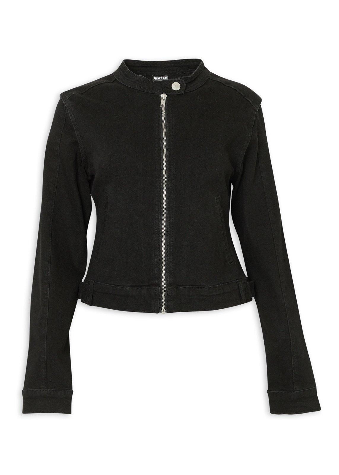 Black Zip-Up Mandarin Denim Jacket (3235783) | Inwear