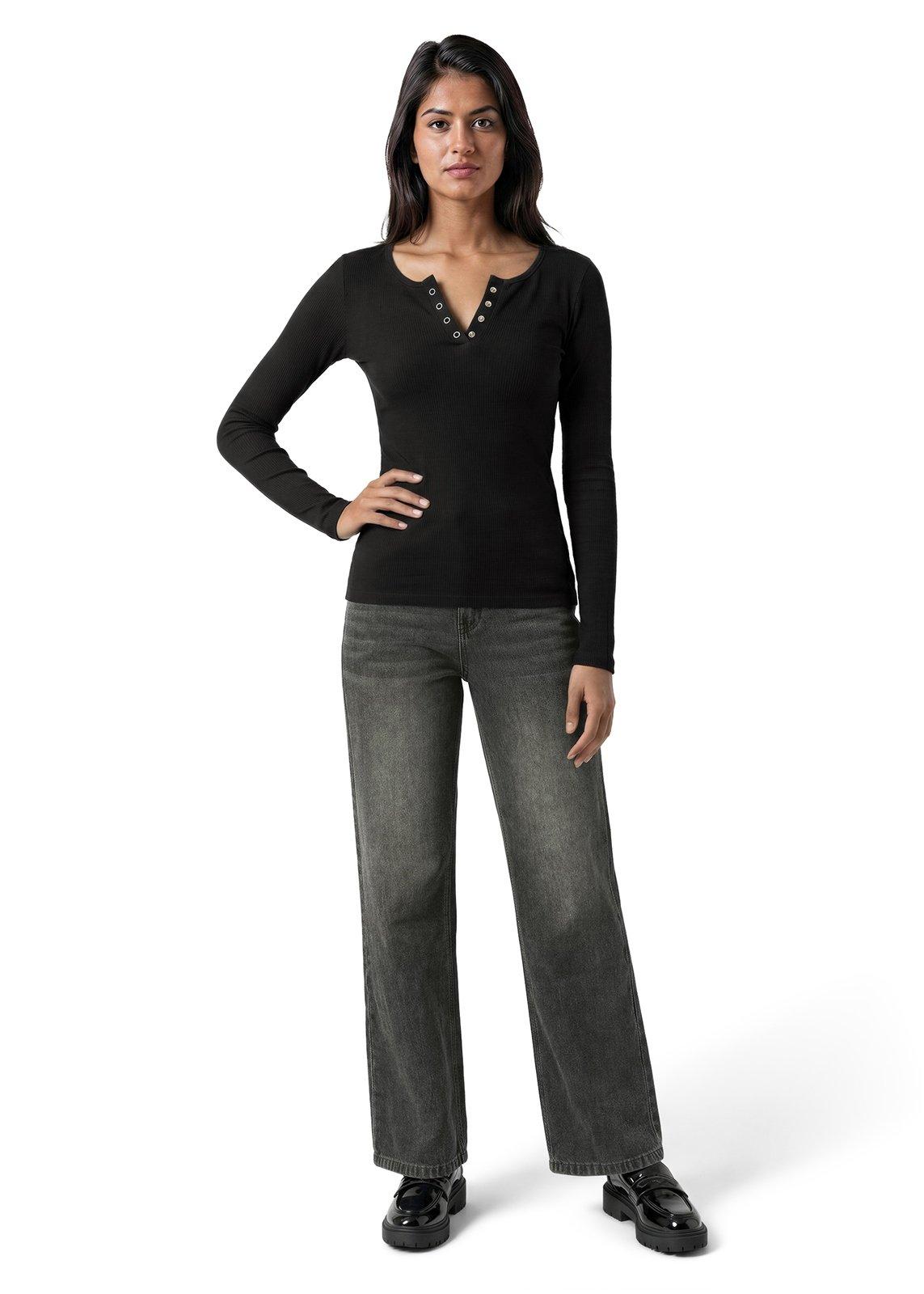 Black Ribbed Henley Top (3235873) | OUTBACK RED