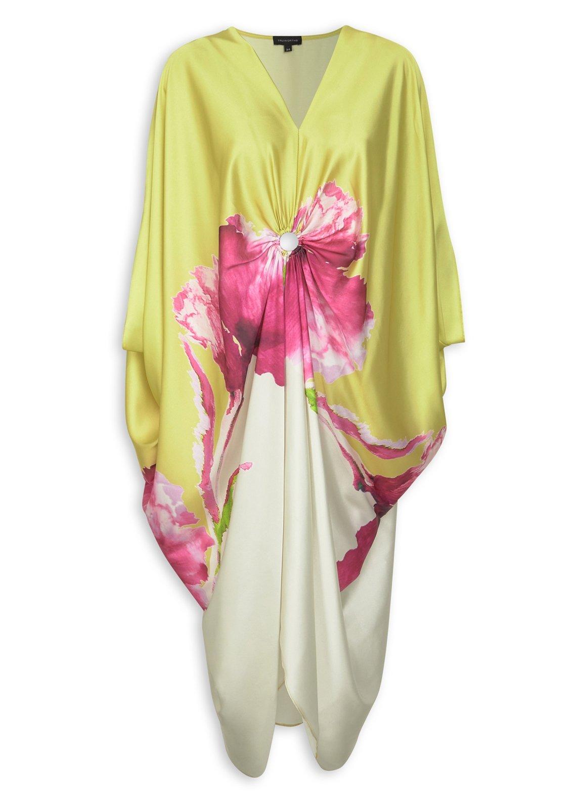 Green Floral Satin Kaftan Dress (3236083) | Truworths