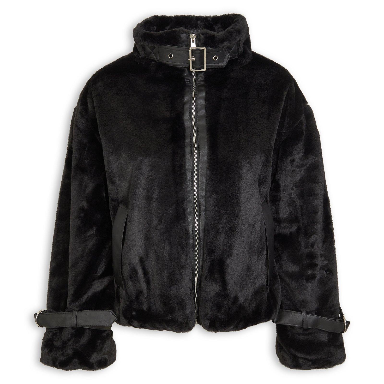Black Buckle Detail Fur Jacket (3236427) | Identity