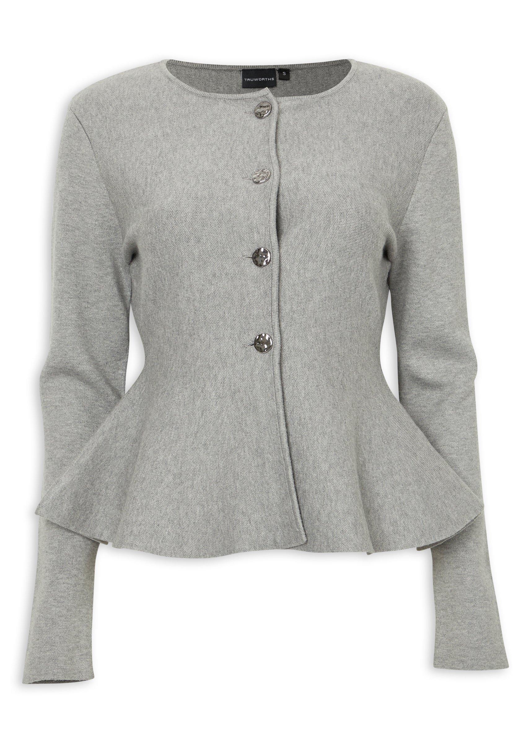 Grey Knit Peplum Button-Up Cardigan (3236692) | Truworths