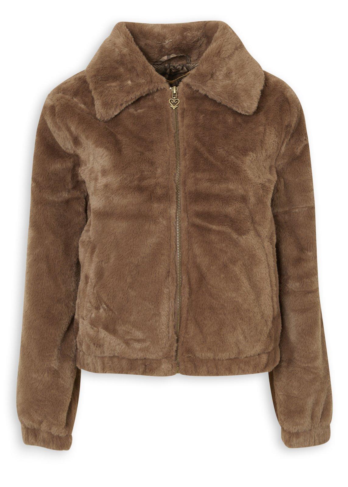 Brown Faux Fur Zip Through Jacket (3236959) | Ginger Mary