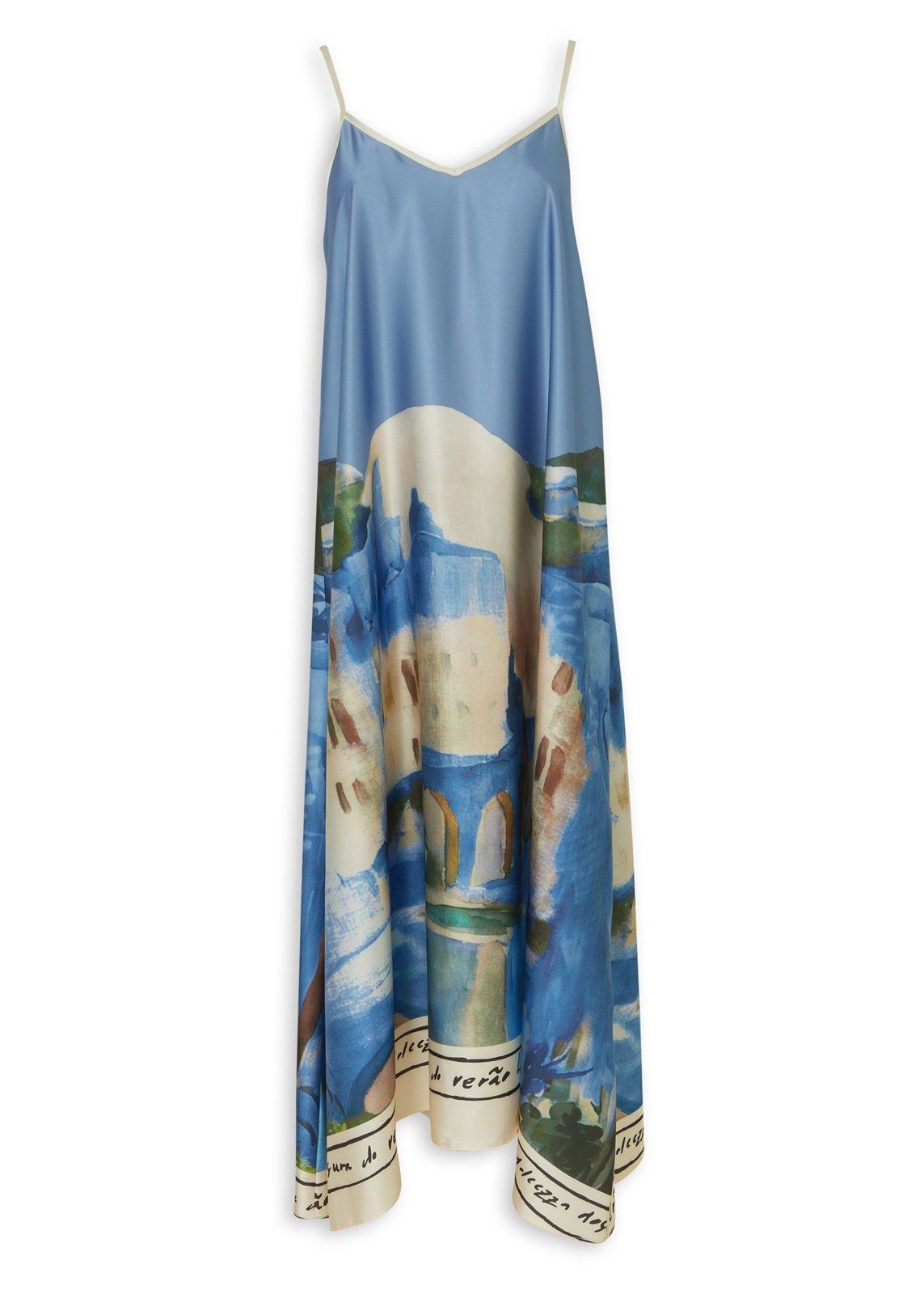 Tie Resort Dress in Blue Bohemian Print