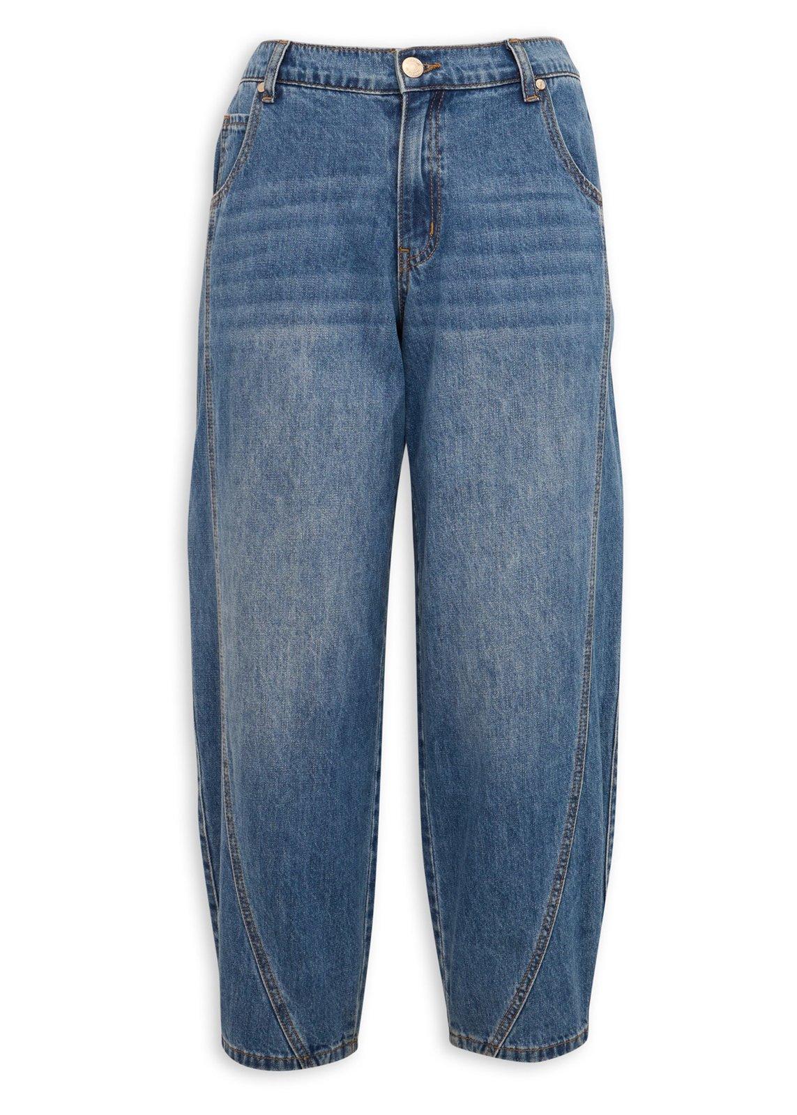 Red & blue pinstripe barrel jeans main image 0