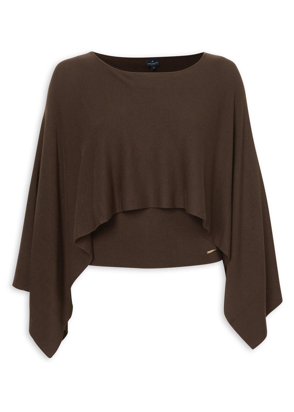 Dark Brown Knit Asymmetric Poncho Top (3237541) | Daniel Hechter