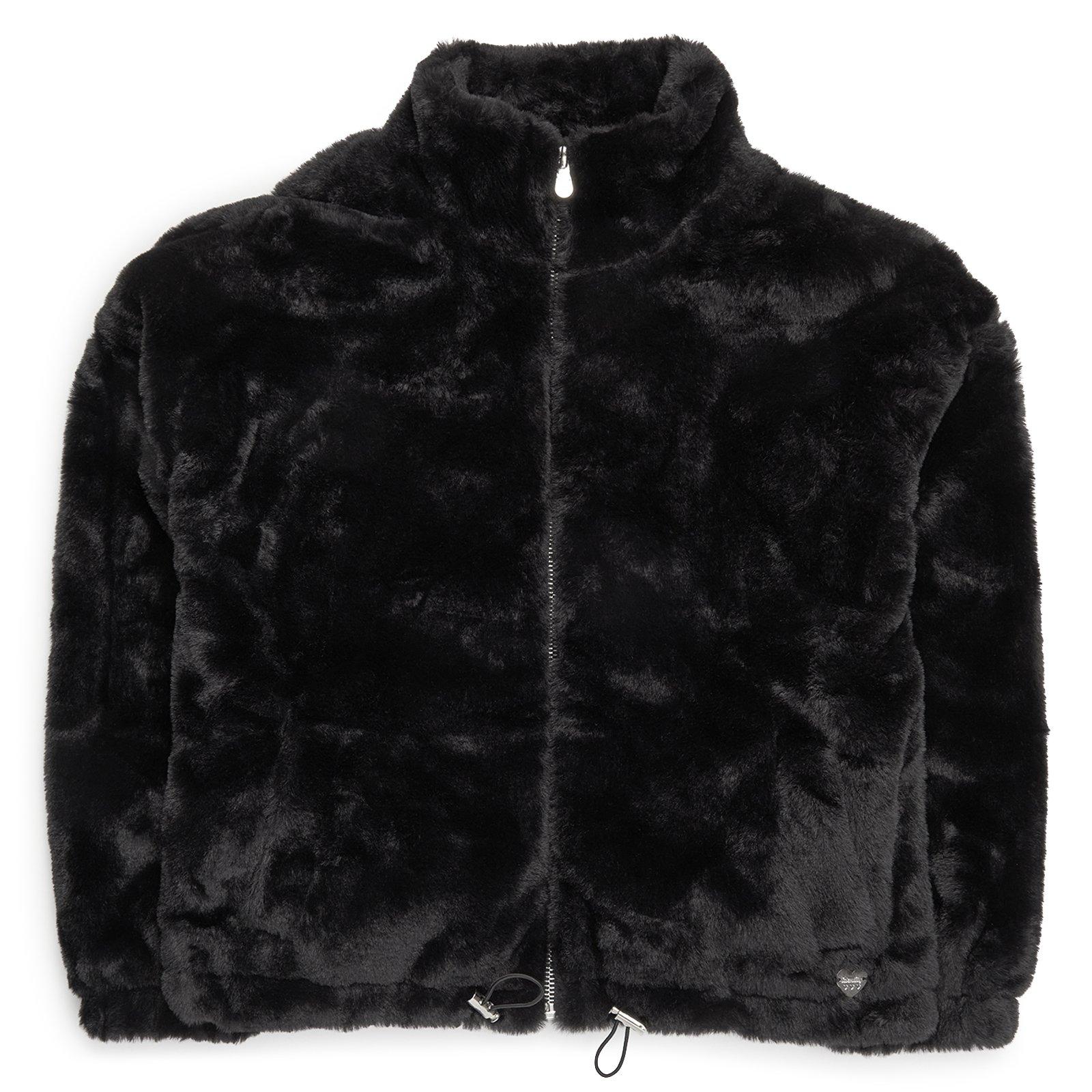 unof ふじあみ　OVER FRILL JACKET 2WAY ブラック　S Black Fluffy Zip Through Jacket (3237602) | Identity