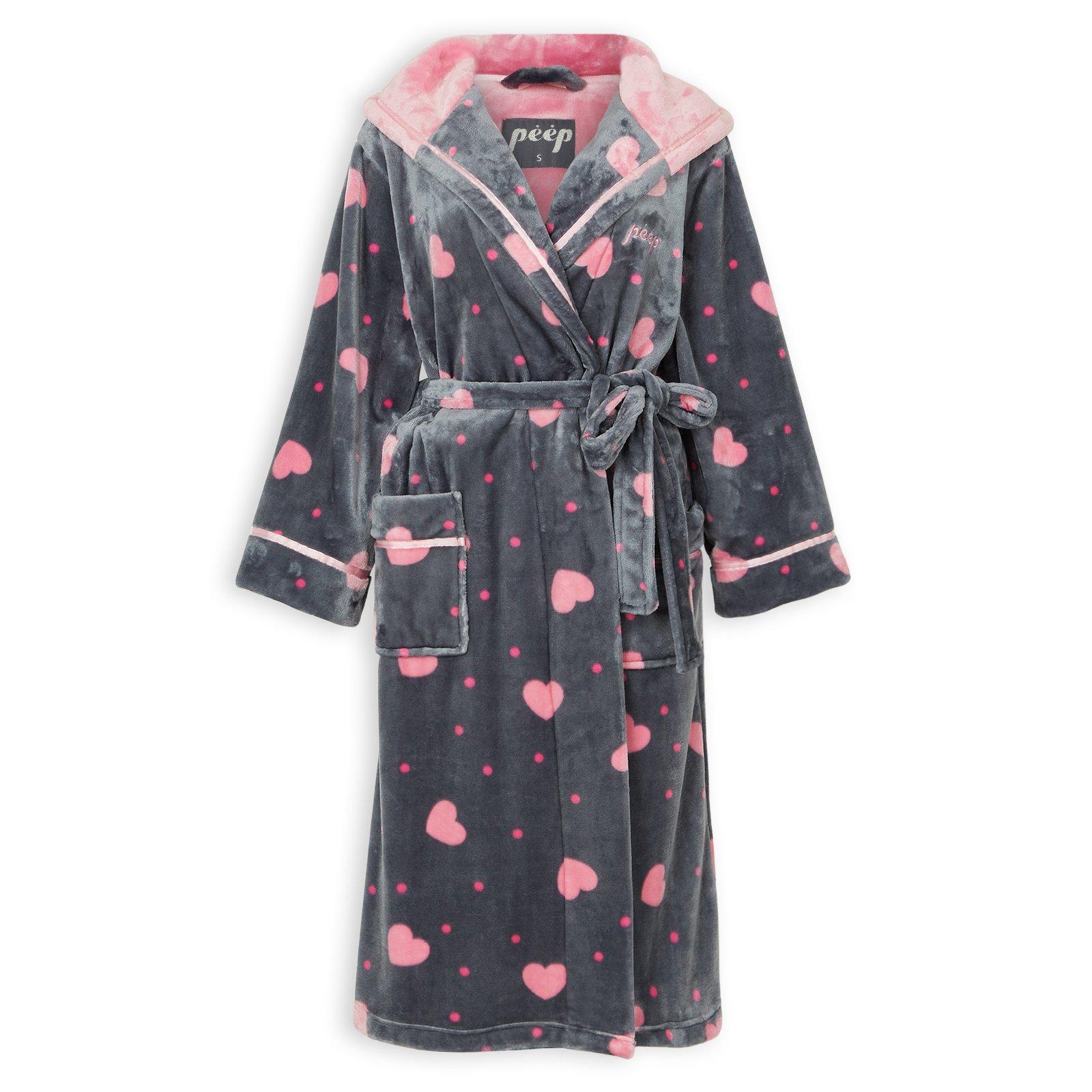 Charcoal & Pink Heart Plush Gown (3237813) | Peep