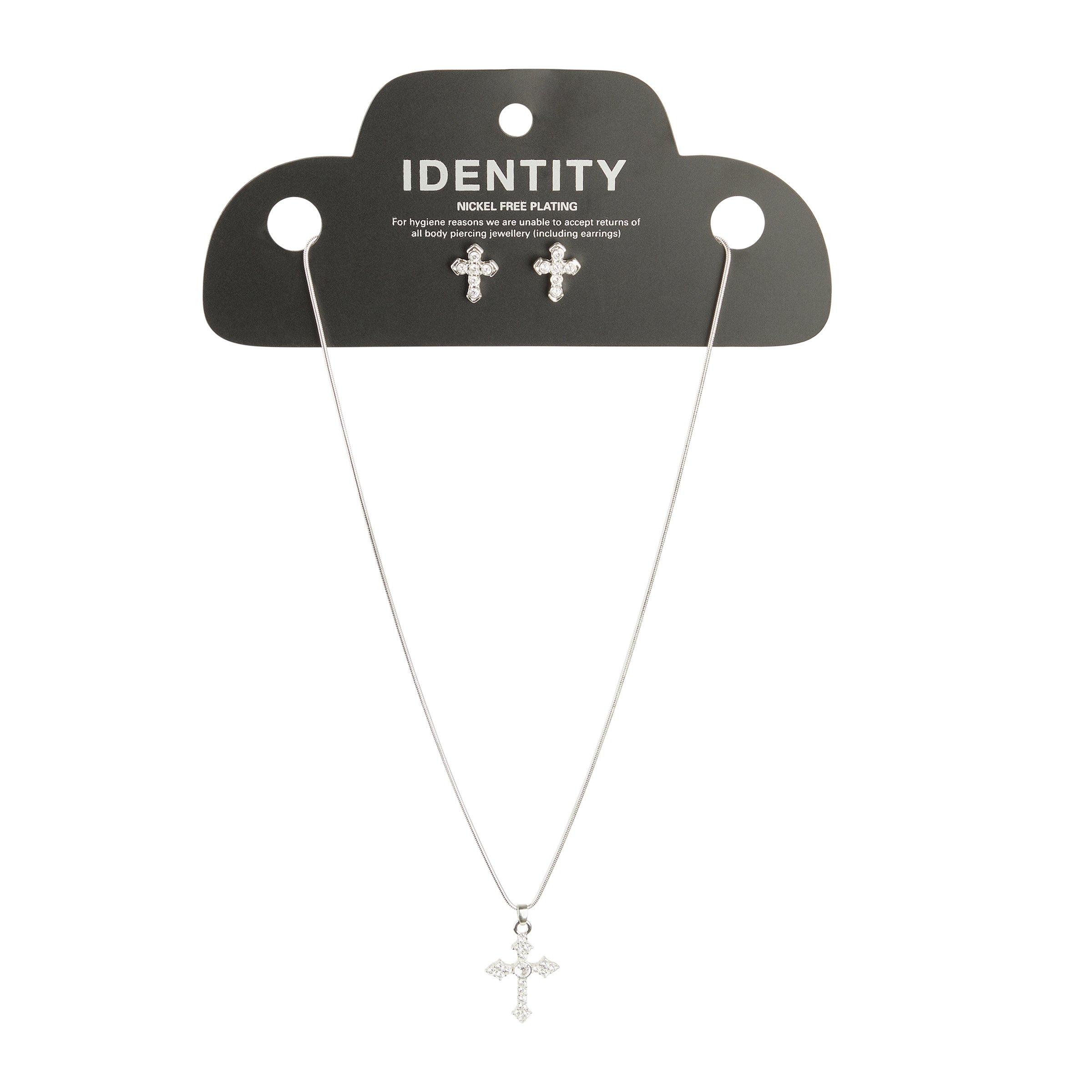 Silver Crystal Cross Jewellery Set (3237870) | Identity
