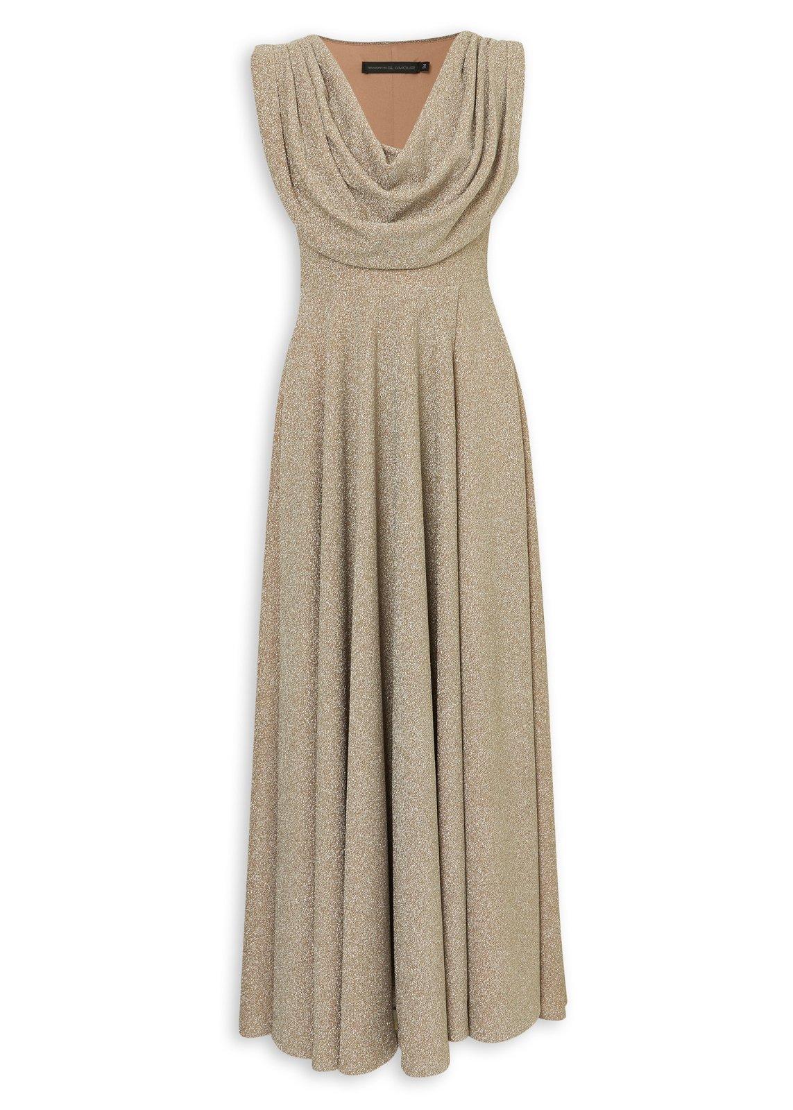Gold Metallic Cowl Neck Maxi Dress (3238331) | Truworths
