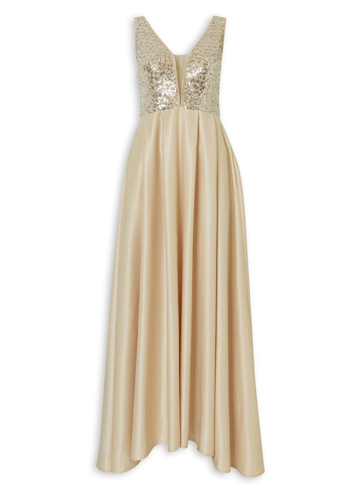 Beige Sequin Bodice Maxi Dress (3238631) | Emily Moon