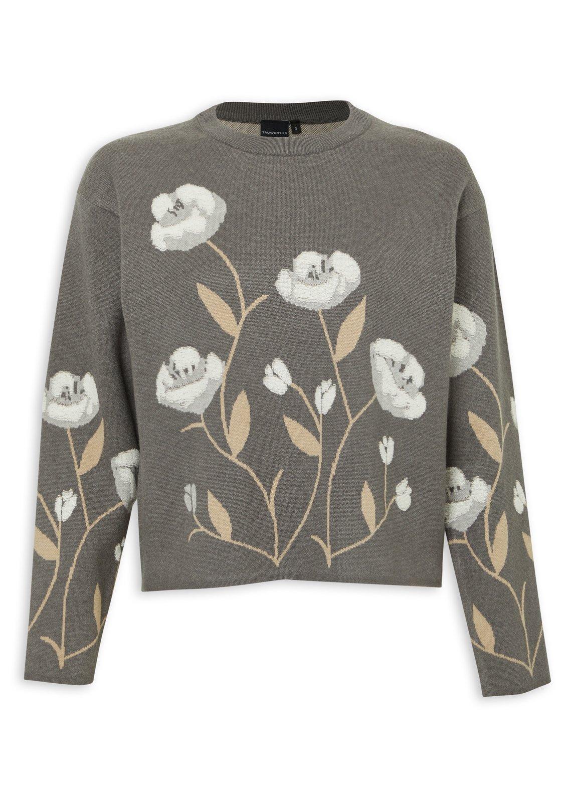 Grey Floral Knit Crewneck Jersey (3238913) | Truworths