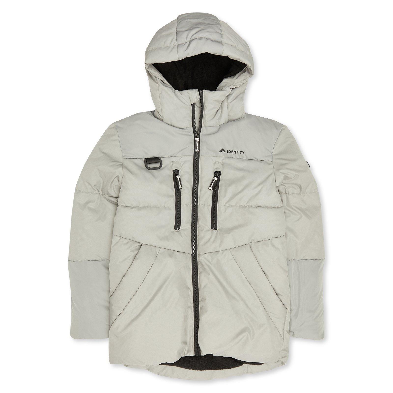 Boys Grey Fabric Blocked Puffer Jacket (3239206) | Identity