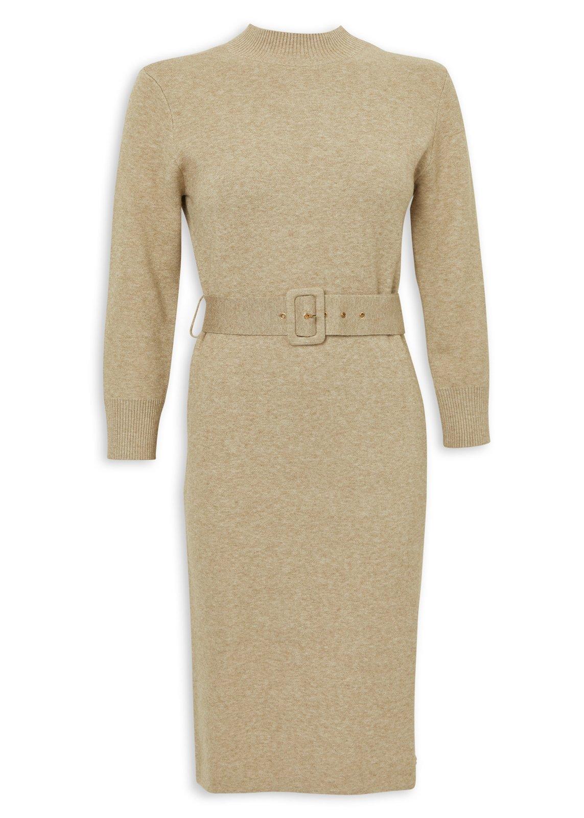 Beige Belted Knit Midi Dress (3239761) | Daniel Hechter