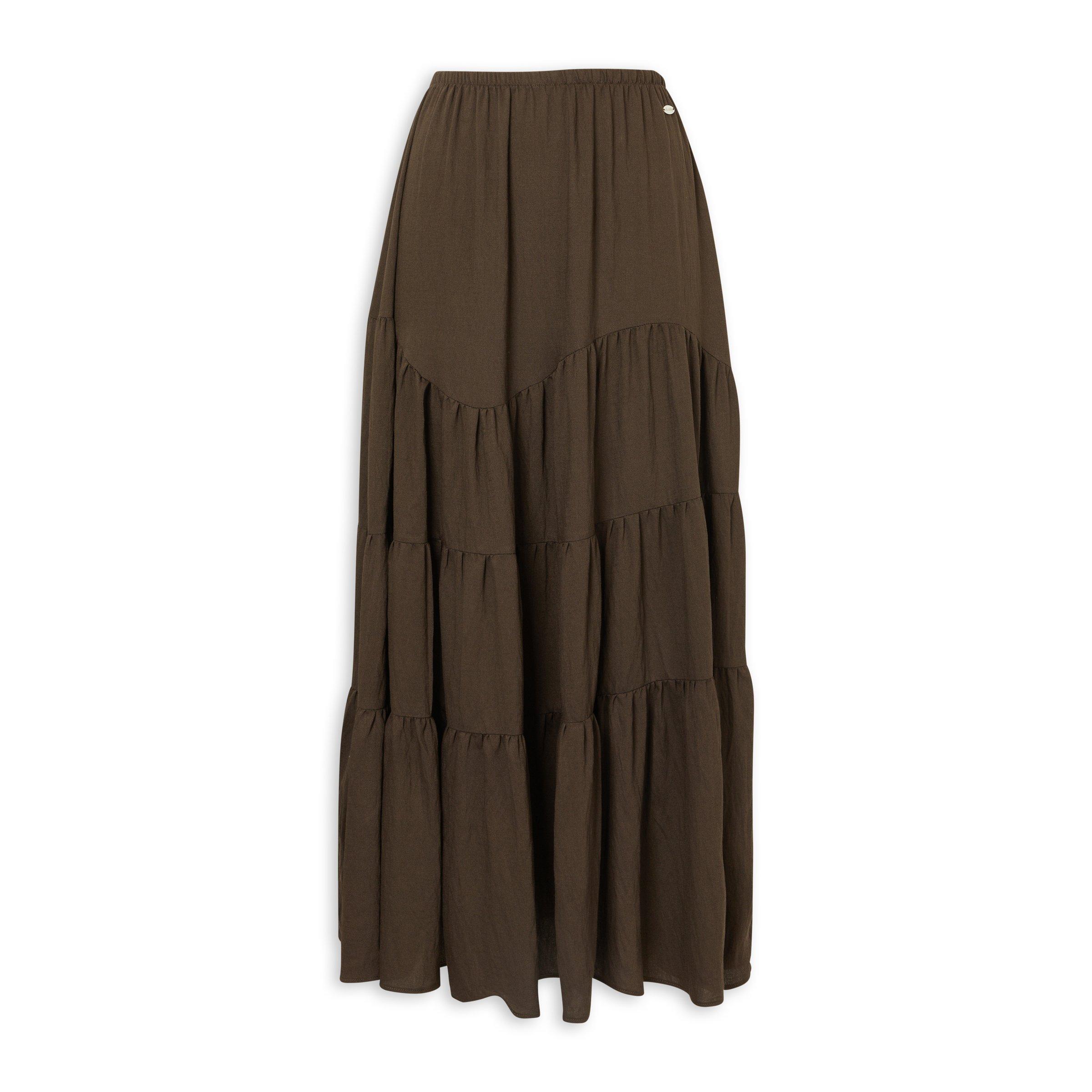 Brown Tiered Maxi Skirt (3239784) | Identity