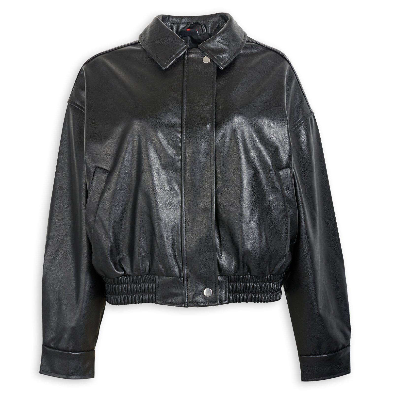 Black PU Bomber Jacket (3239802) | Identity