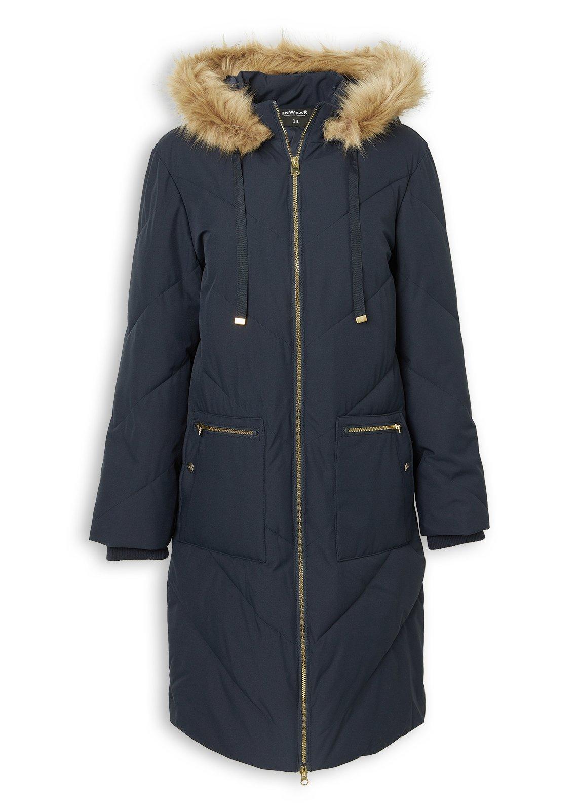 Navy Midi Faux Fur Trim Puffer Jacket (3239826) | Inwear