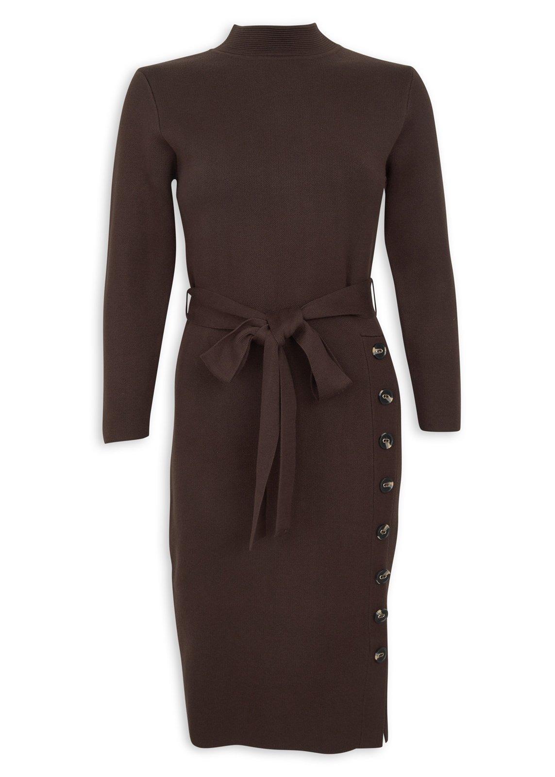 Brown Knit Mock Neck Midi Dress (3239882) | Daniel Hechter