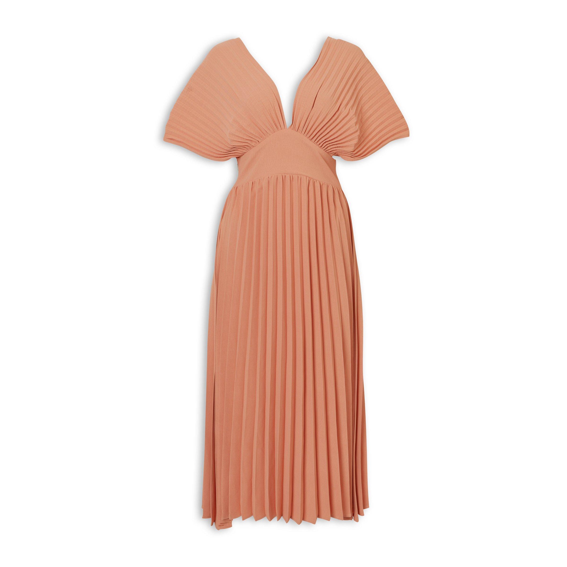 Peach Airflow Accordion Pleated Dress (3240089) | Amber