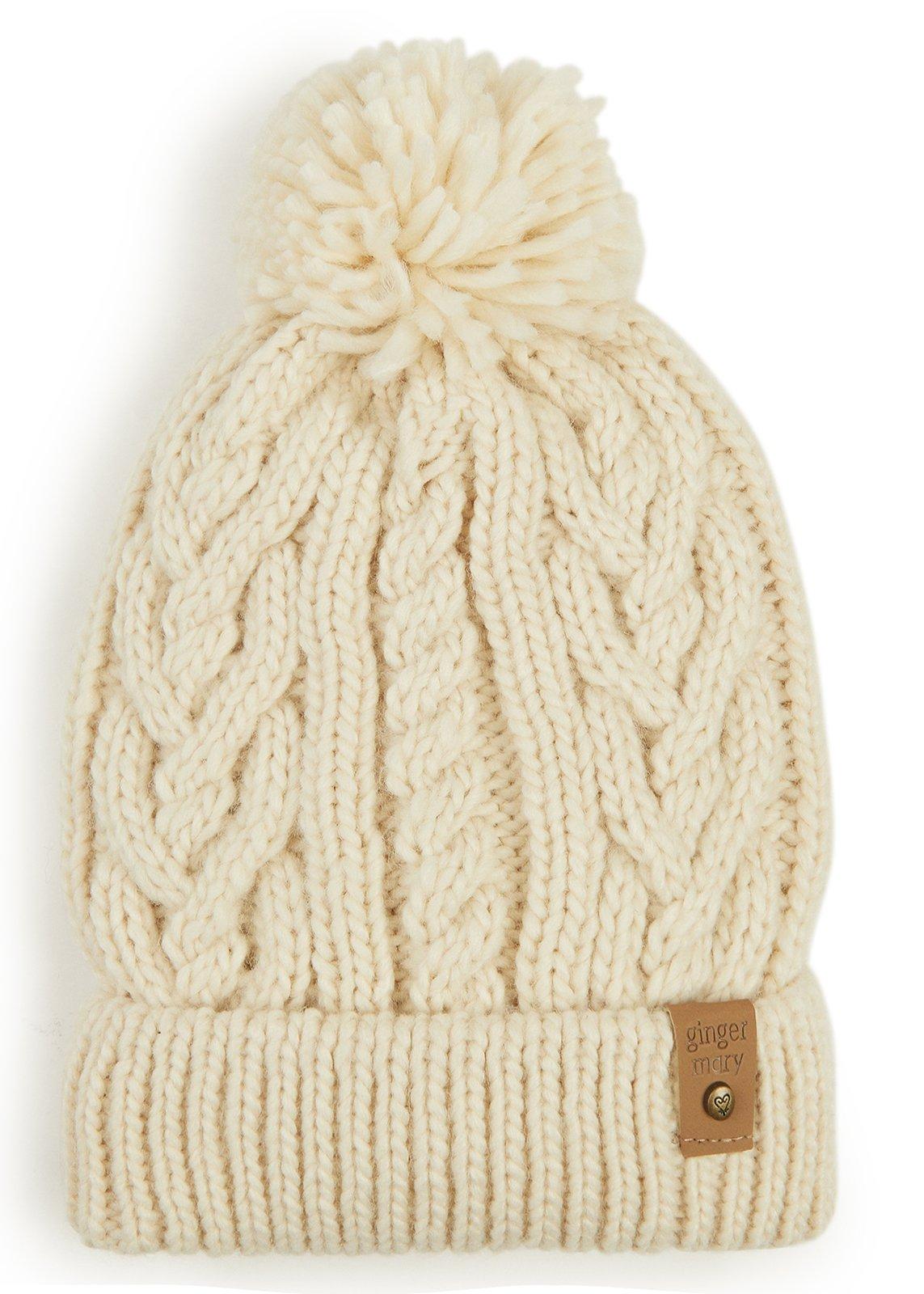 Beige Lined Pom-Pom Beanie (3240398) | Ginger Mary