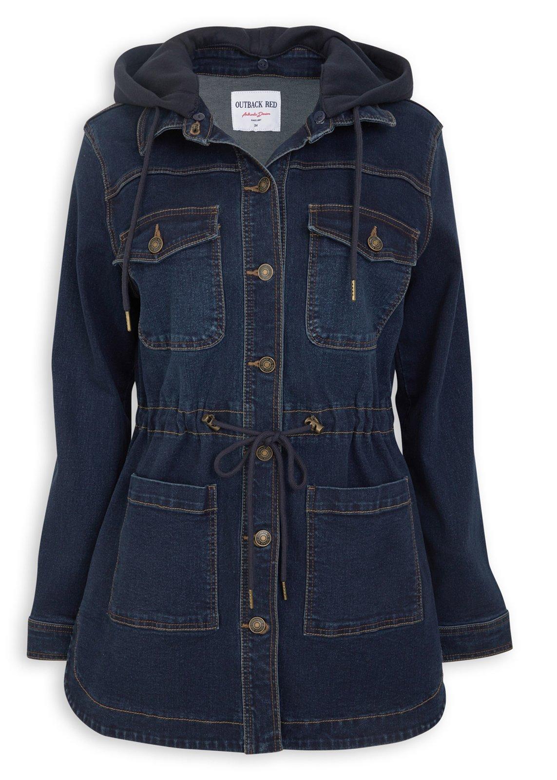 Dark Wash Denim Hooded Parka Jacket (3240462) | OUTBACK RED