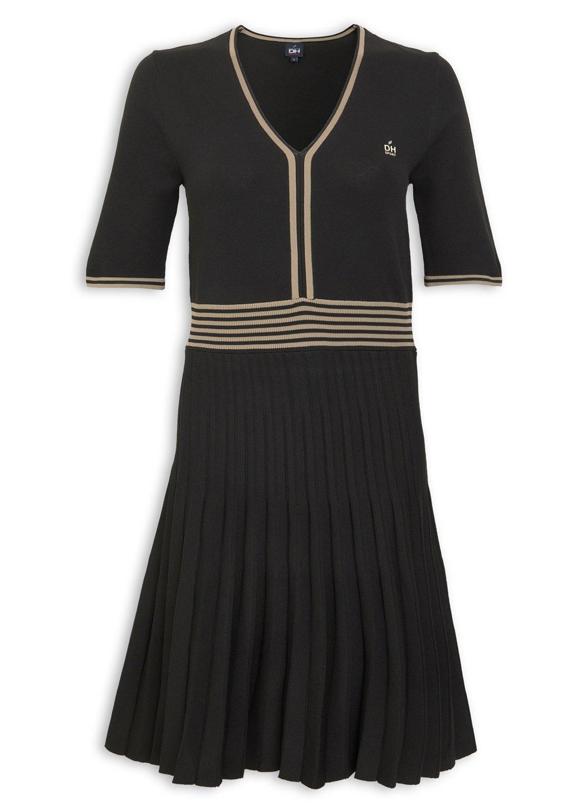 Black Pleated Knit V-Neck Dress (3240860) | Daniel Hechter