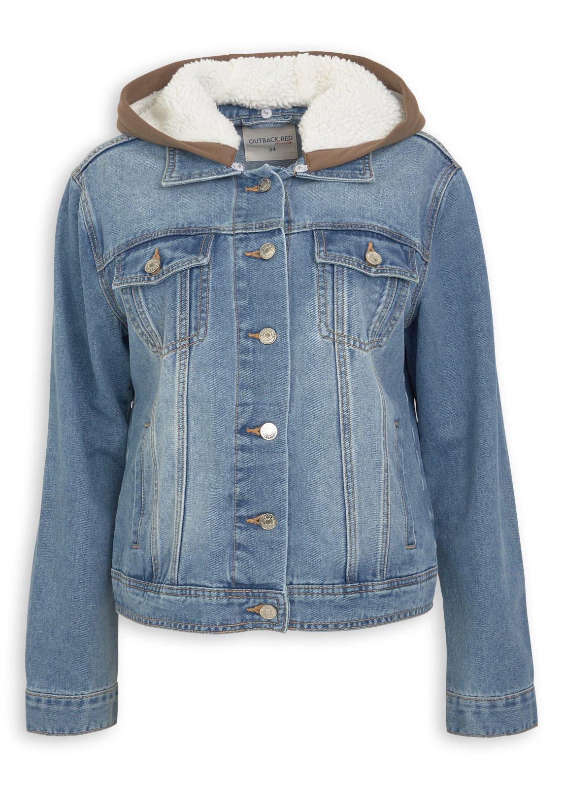Mid Wash Denim Hooded Trucker Jacket (3241029) | OUTBACK RED