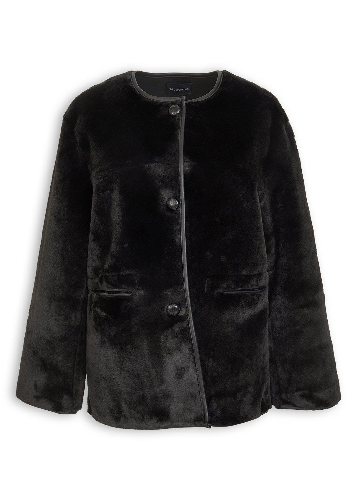Black Bonded Faux Fur Shacket Jacket (3241447) | Truworths