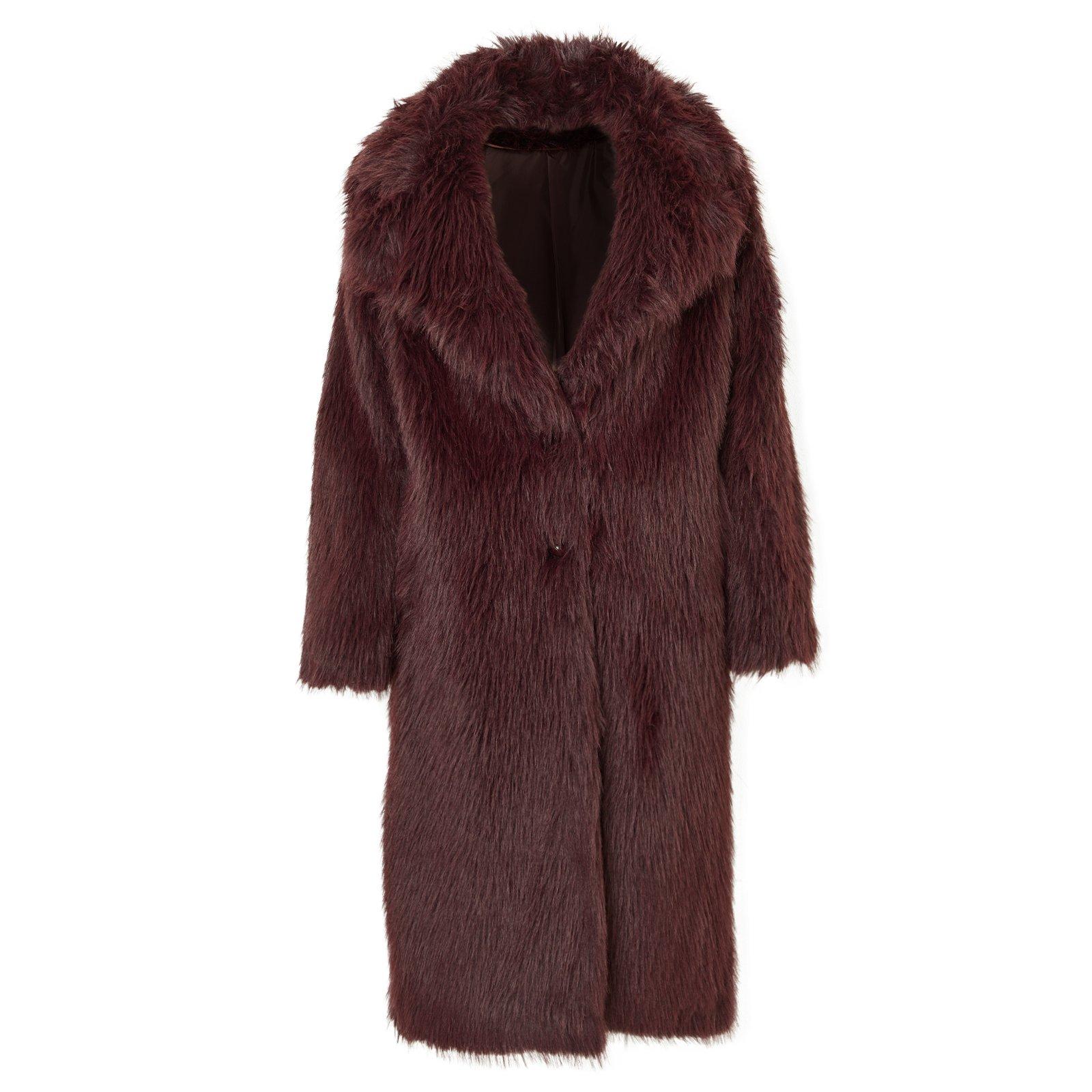 Burgundy Luxe Faux Fur Coat (3241806) | Identity