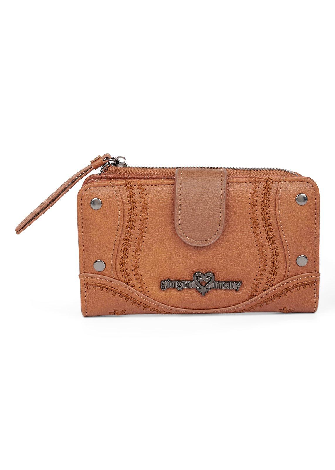 Tan Embroidered Zip Around Purse (3241854) | Ginger Mary
