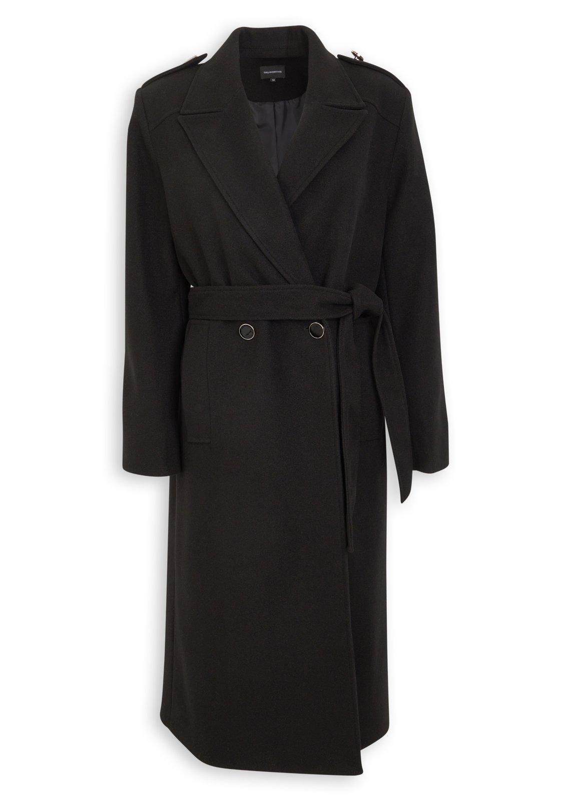 美品 東洋 GOLD MILLING WOOL WRAP COAT M ブラック Black Wrap Melton Coat (3242776) | Truworths