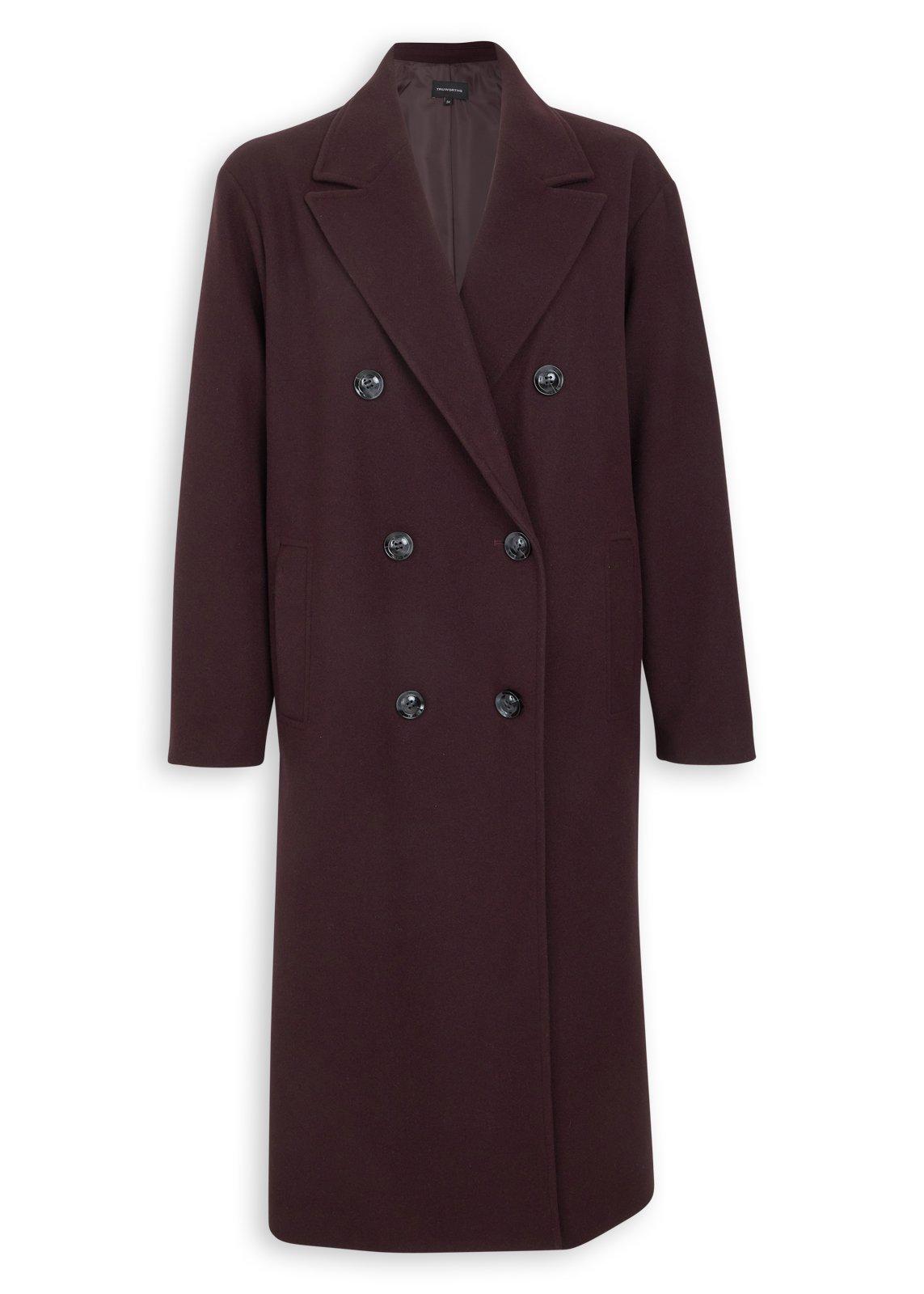 Burgundy Double Breasted Melton Coat (3243078) | Truworths
