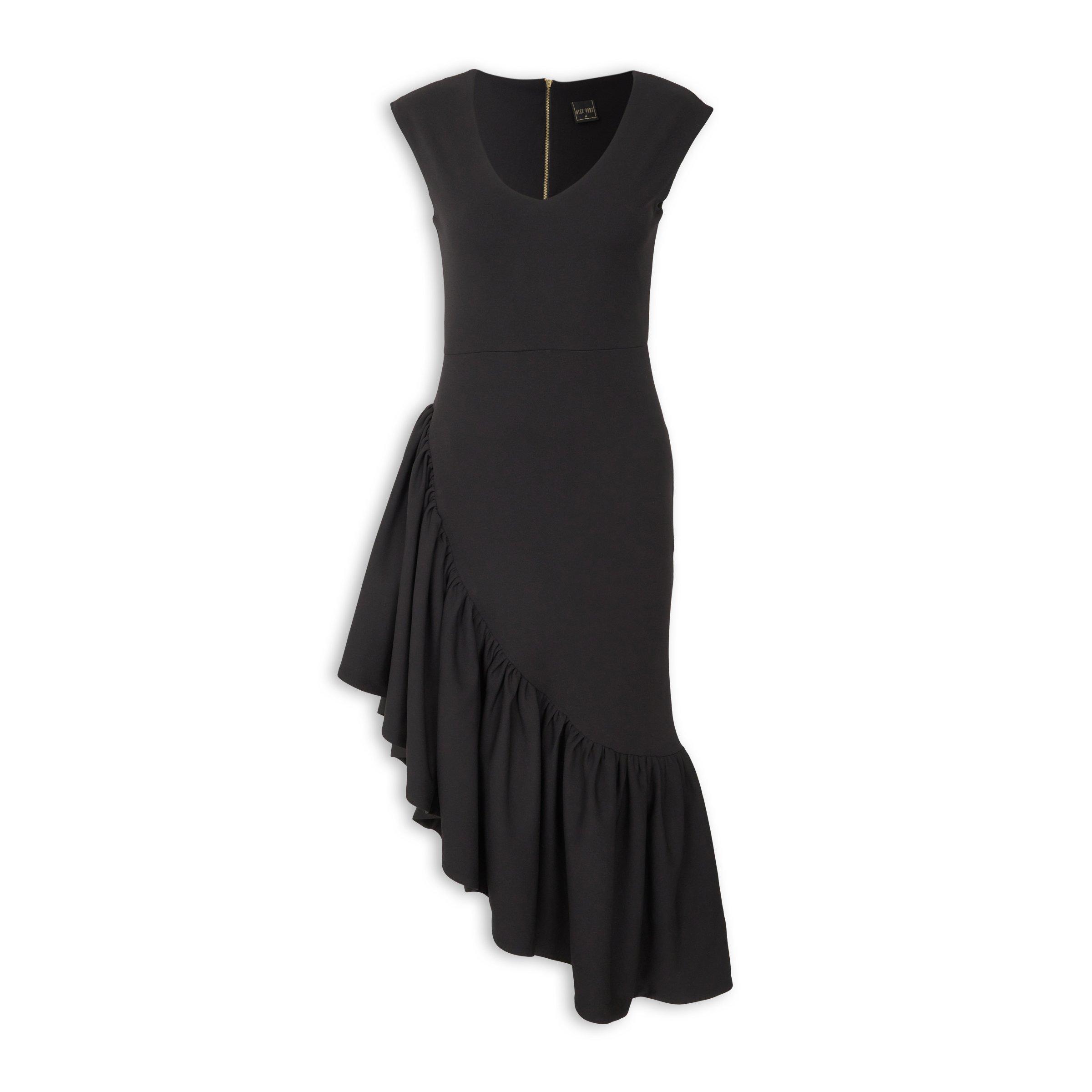 Black Asymmetric Frill Dress (3243265) | Miss Port