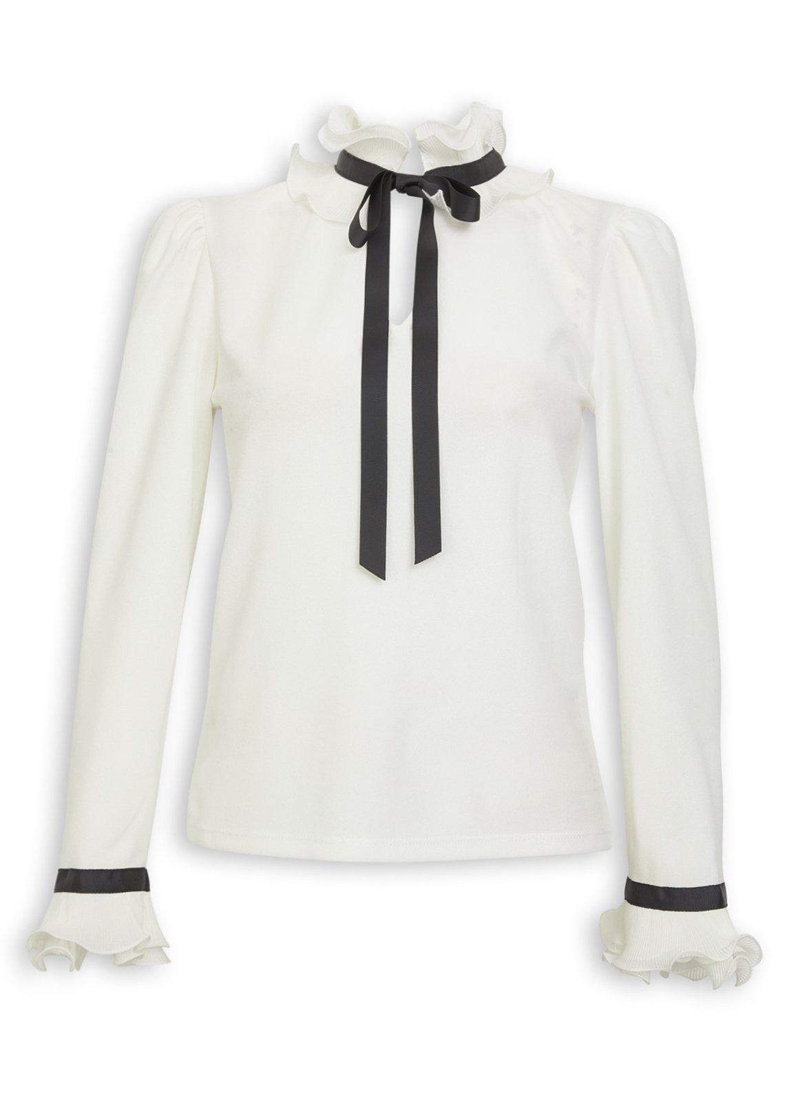 White Ruffle Neck Ribbon Blouse (3243312) | Truworths