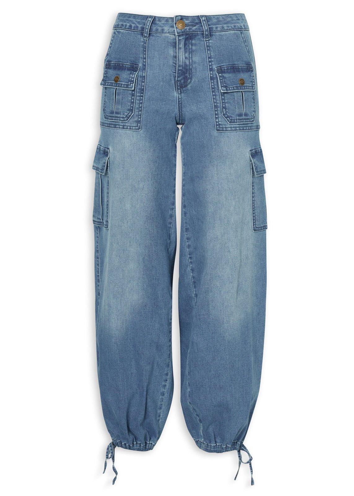 High-Waisted Blue Cargo Denim Jeans (3243744) | Ginger Mary