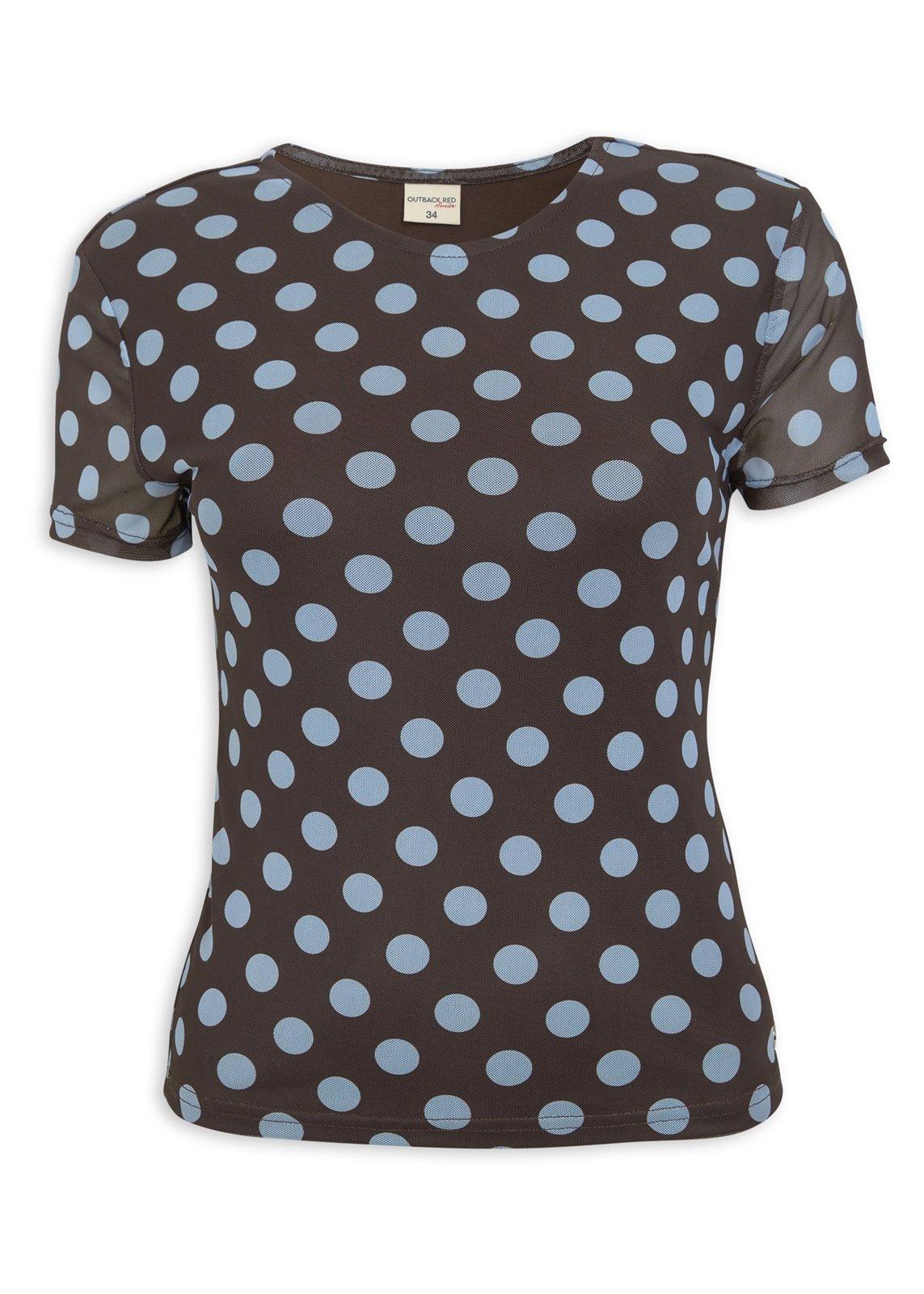 トップス room306 Random Dot Volume Tops Brown Polka Dot Mesh Short-Sleeve Top (3247400) | OUTBACK RED