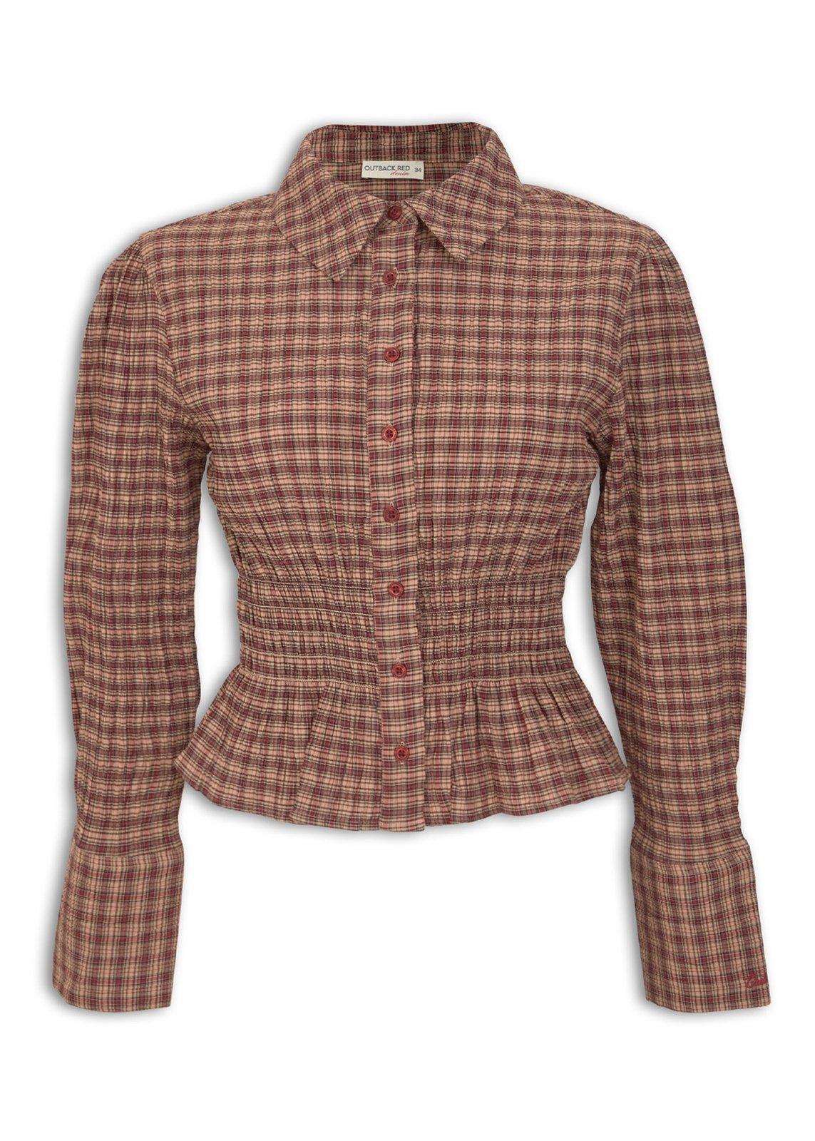 Plaid Smocked Waist Peplum Shirt (3247648) | OUTBACK RED