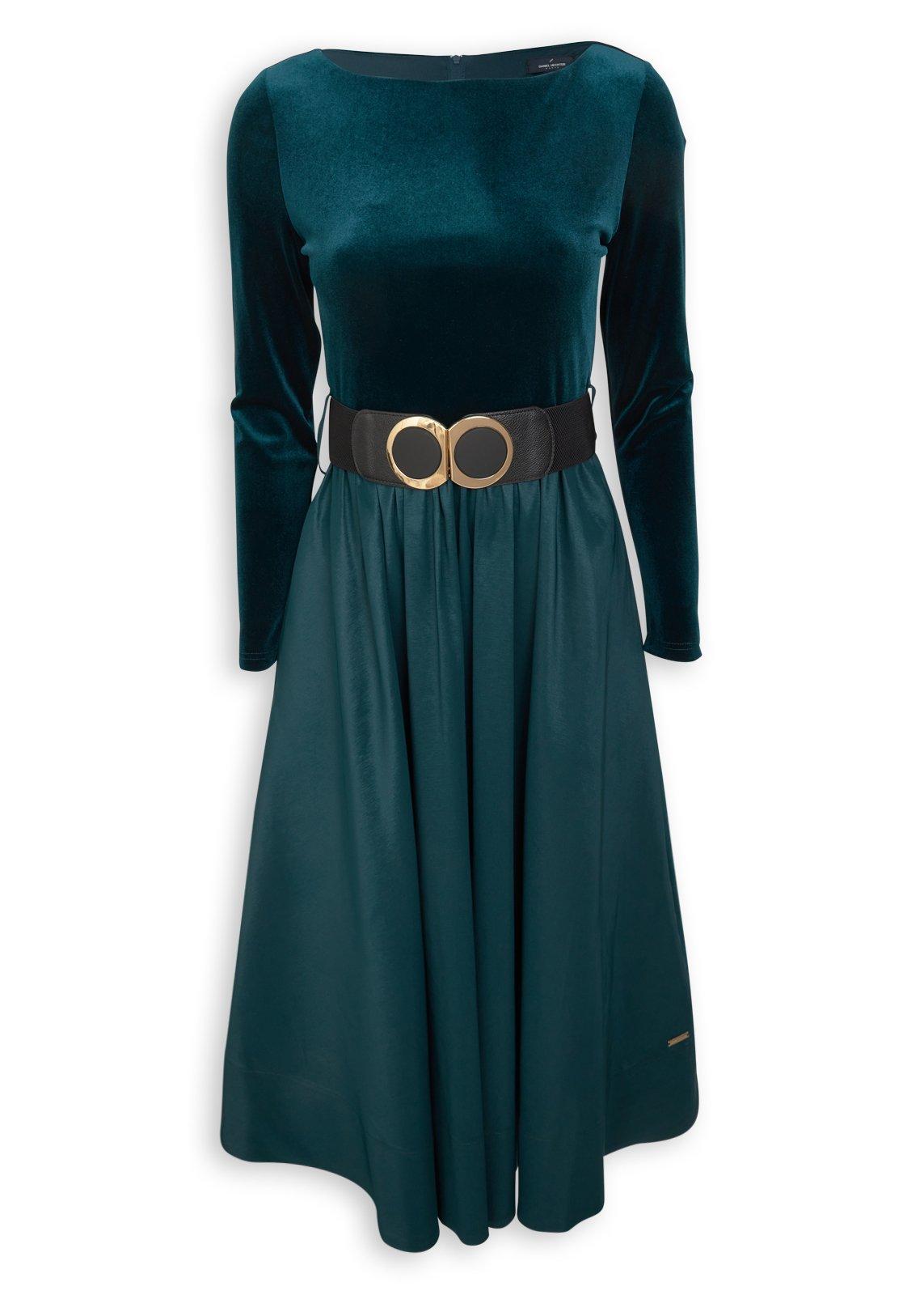 【ロイヤルドルトン】キャセイ ディナーウェア Teal Belted Velour Combo Dress (3248513) | Daniel Hechter