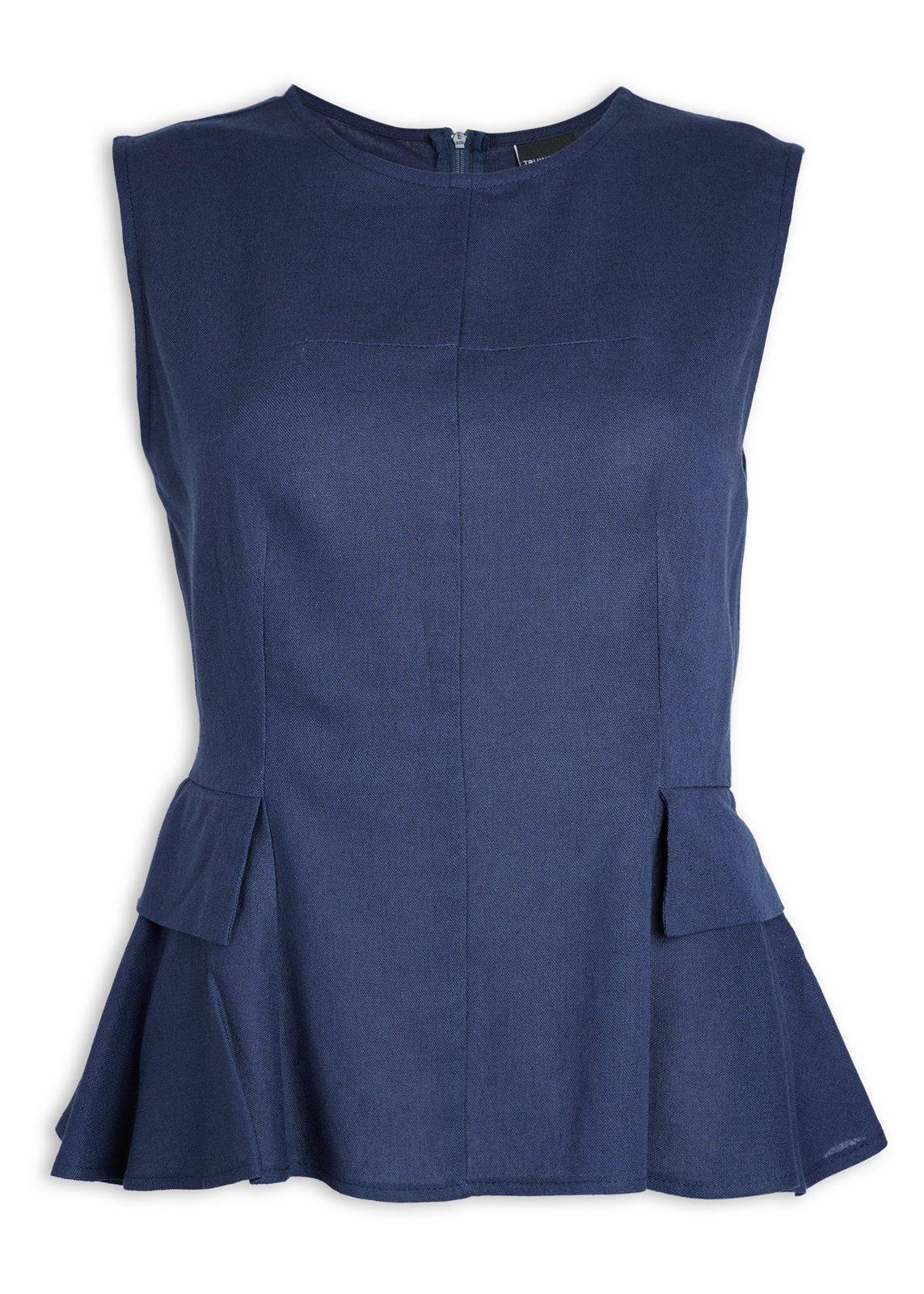 Navy Linen Blend Peplum Top (3249284) | Truworths