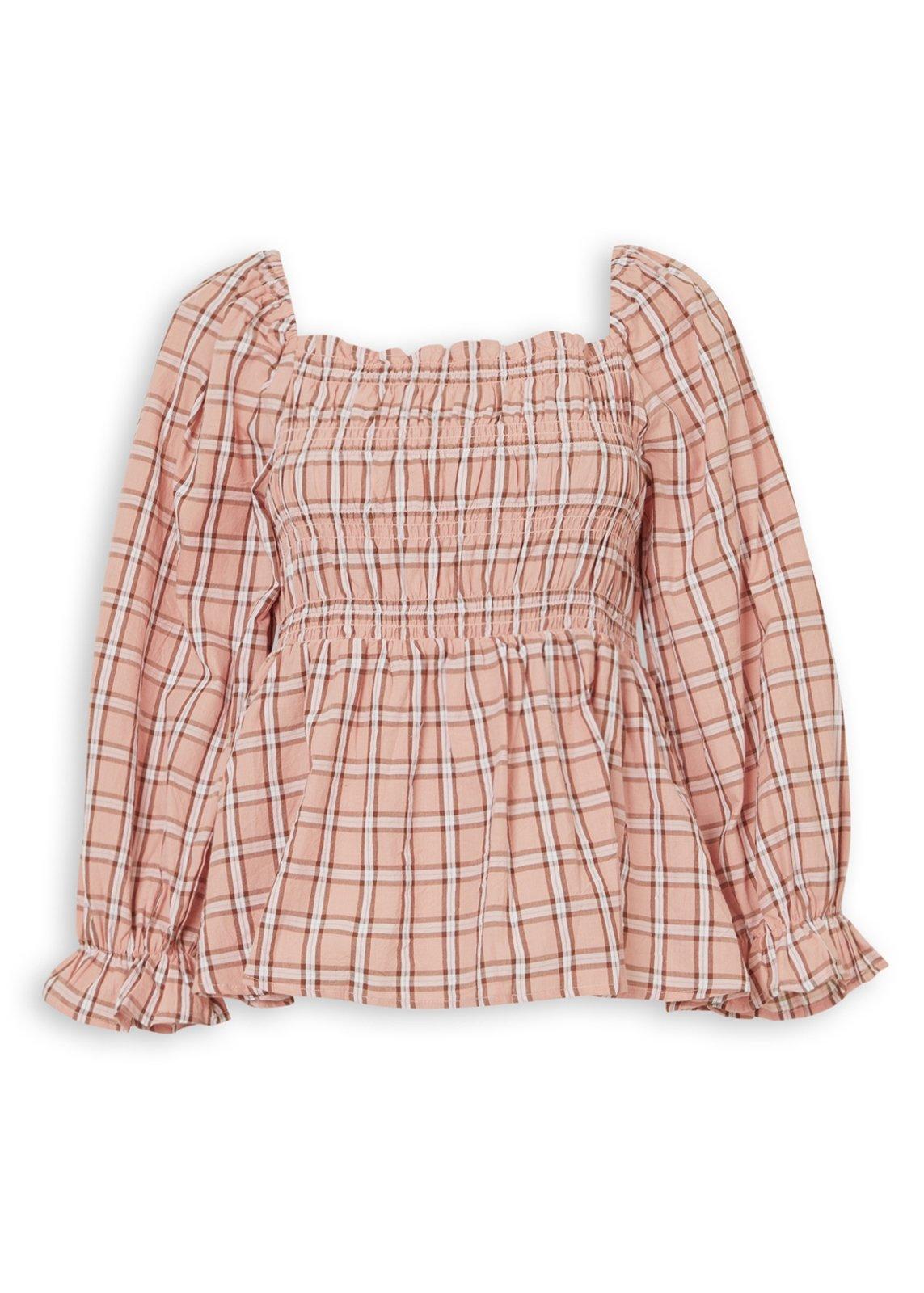 Pink Check Smocked Square Neck Top (3249899) | TRS