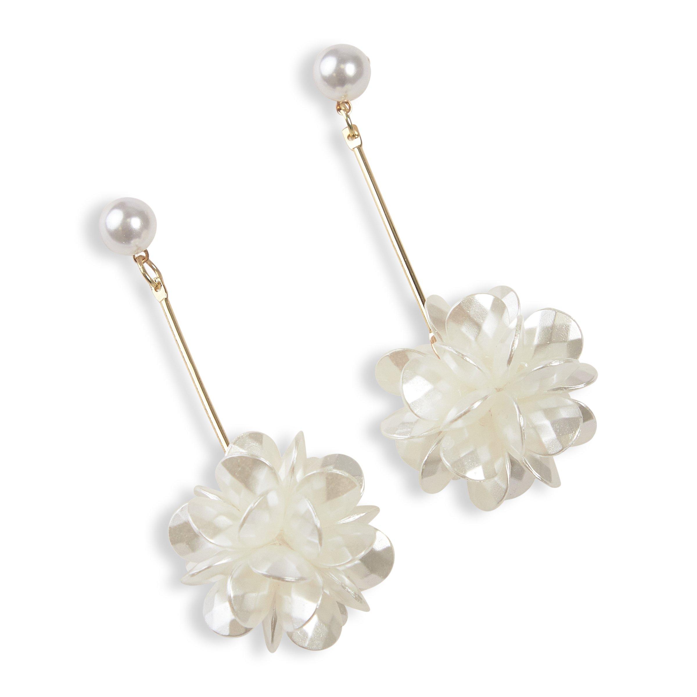 m⭐︎Floral Motif Short Earring - white White Flower Drop Earrings (3250058) | 4Flavour Accessories