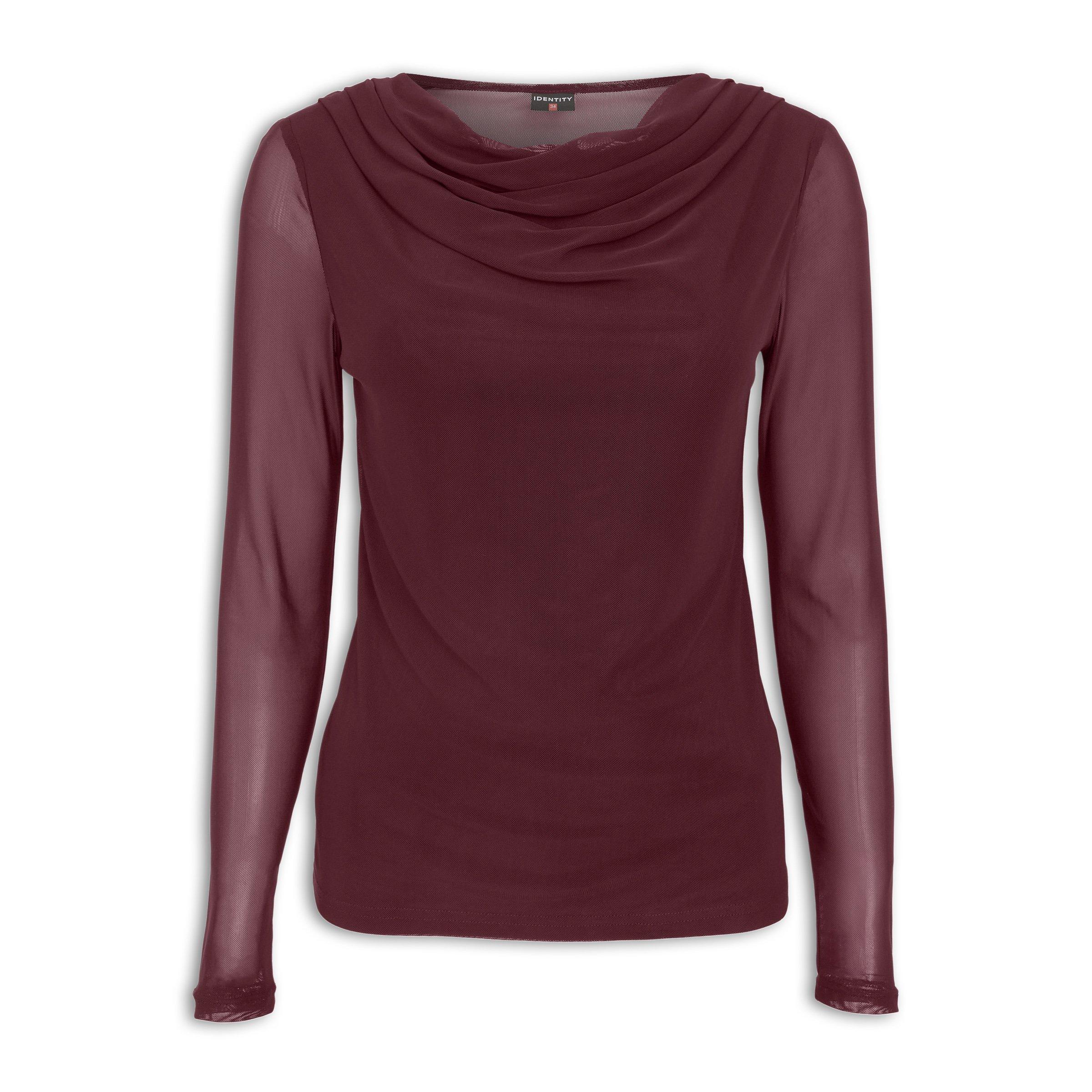 Burgundy Mesh Cowl Neck Top (3250067) | Identity
