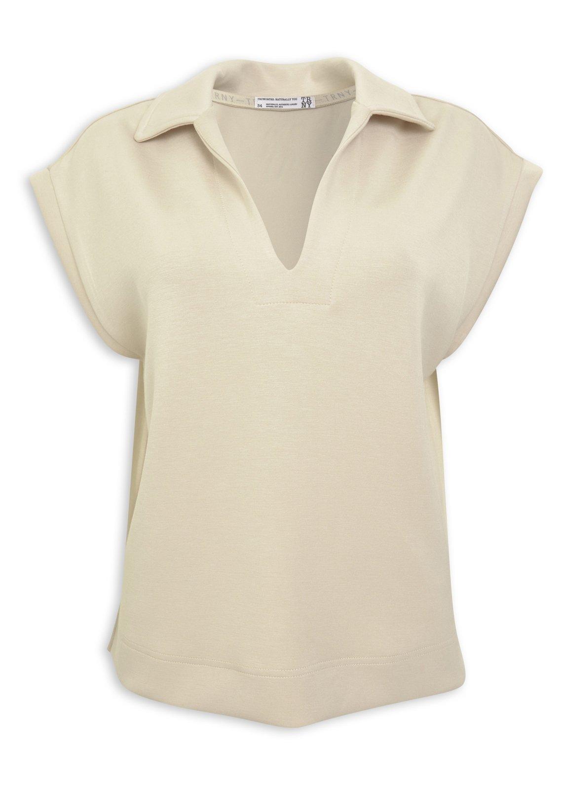トップス Mallion vintage top Cream V-Neck Cap Sleeve Polo Top (3250270) | TRNY