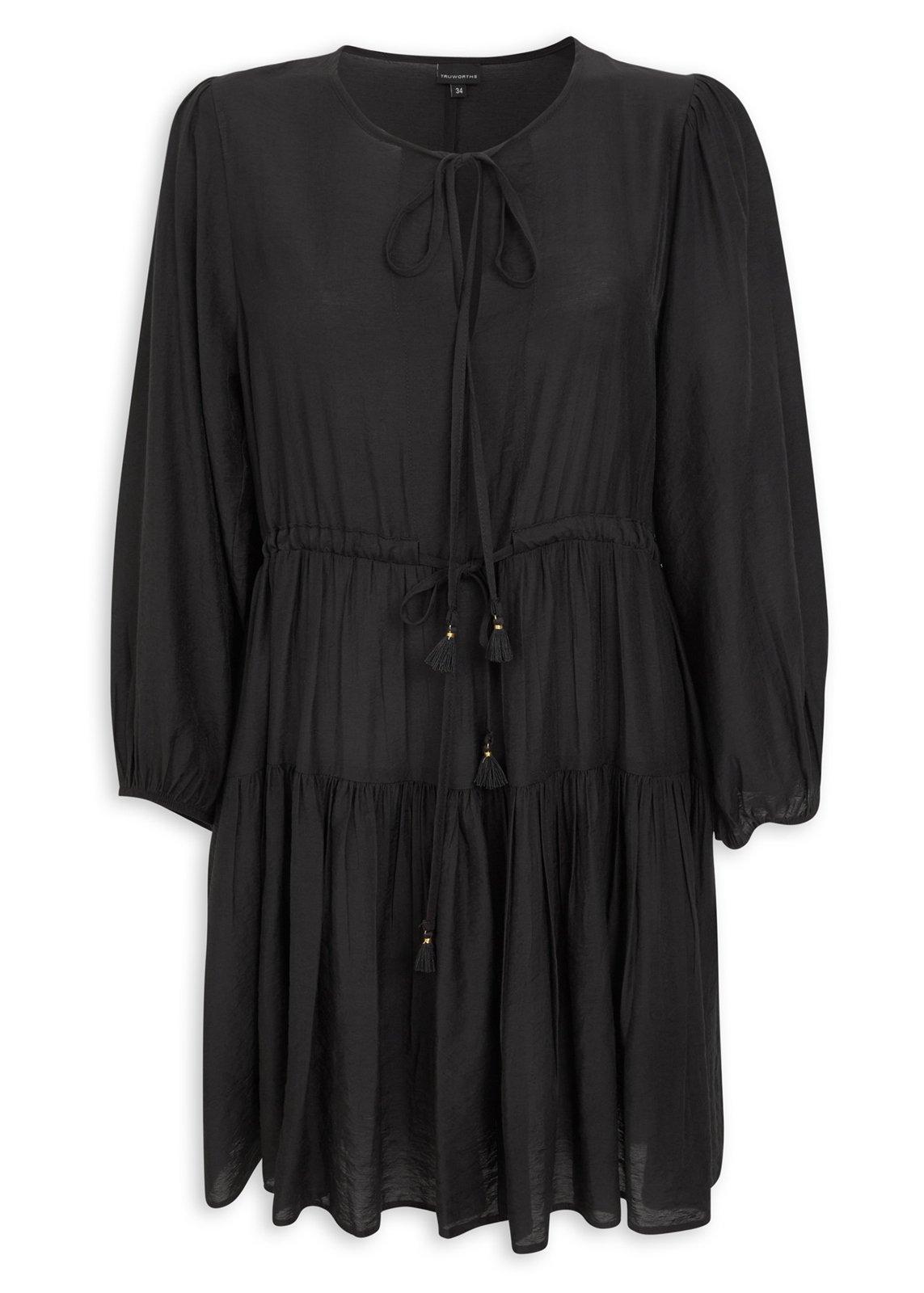 Black Long Sleeve Tiered Mini Dress (3251201) | Truworths