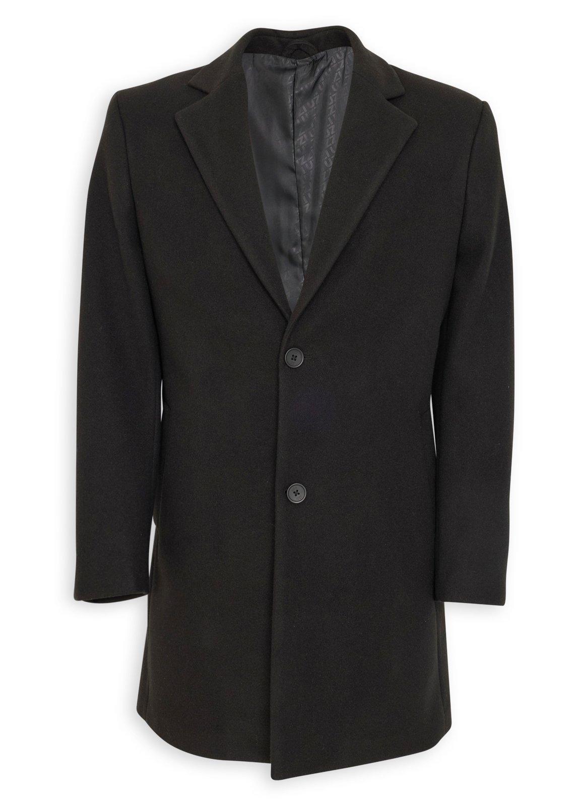 Black Notch Neck Melton Coat (3252230) | UZZI