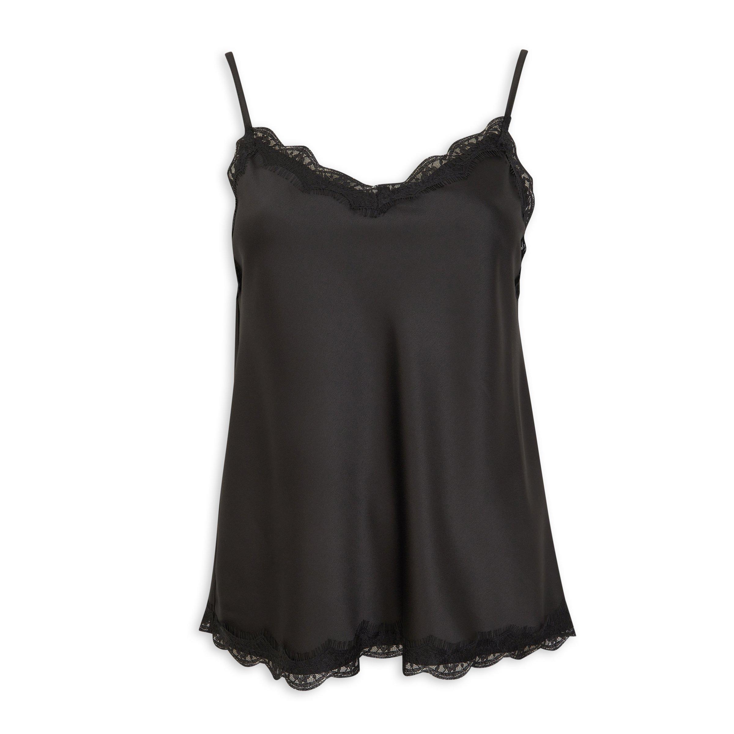 Black Satin Lace Trim Cami (3252291) | Identity