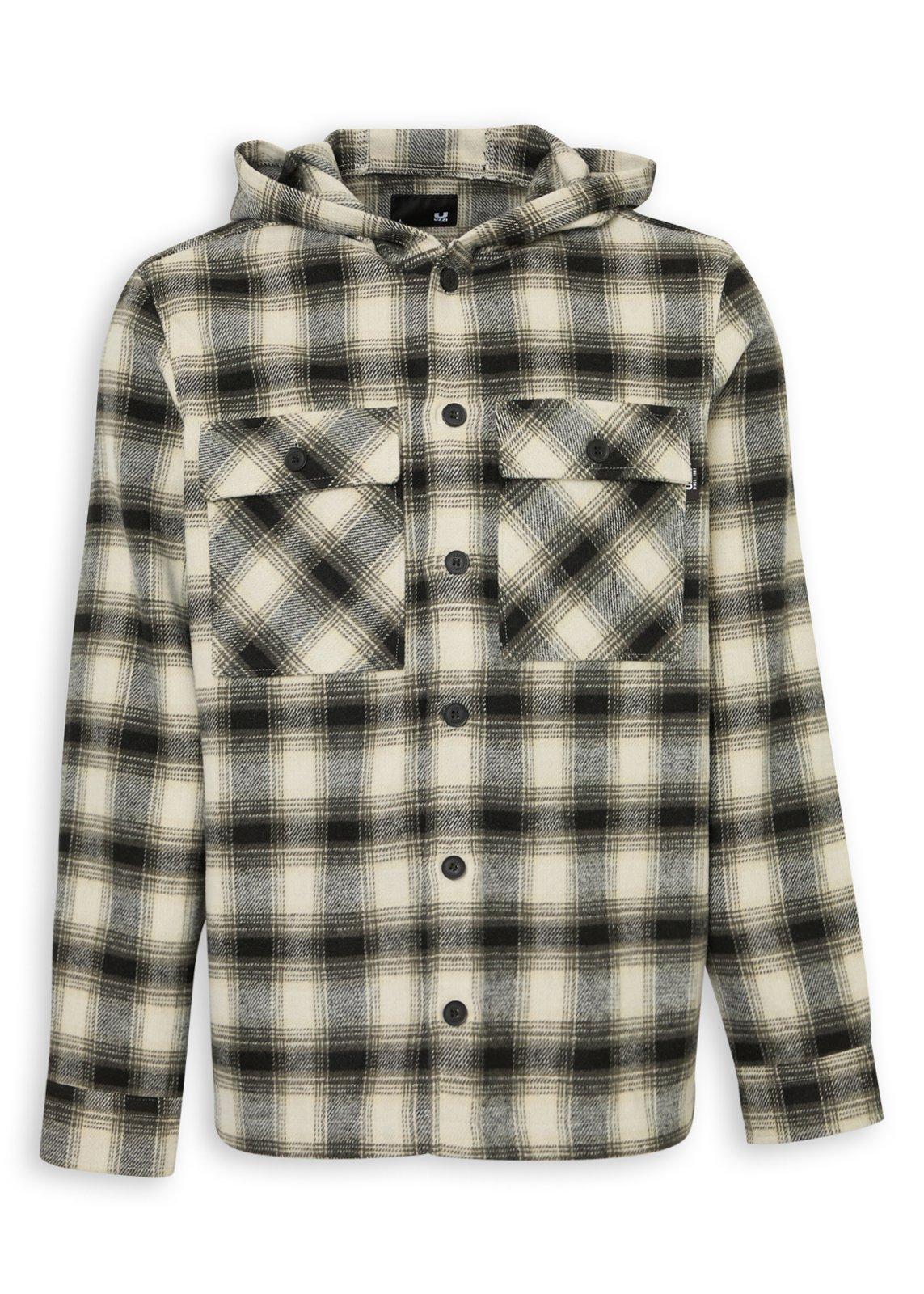 Black Check Hooded Overshirt (3252334) | UZZI