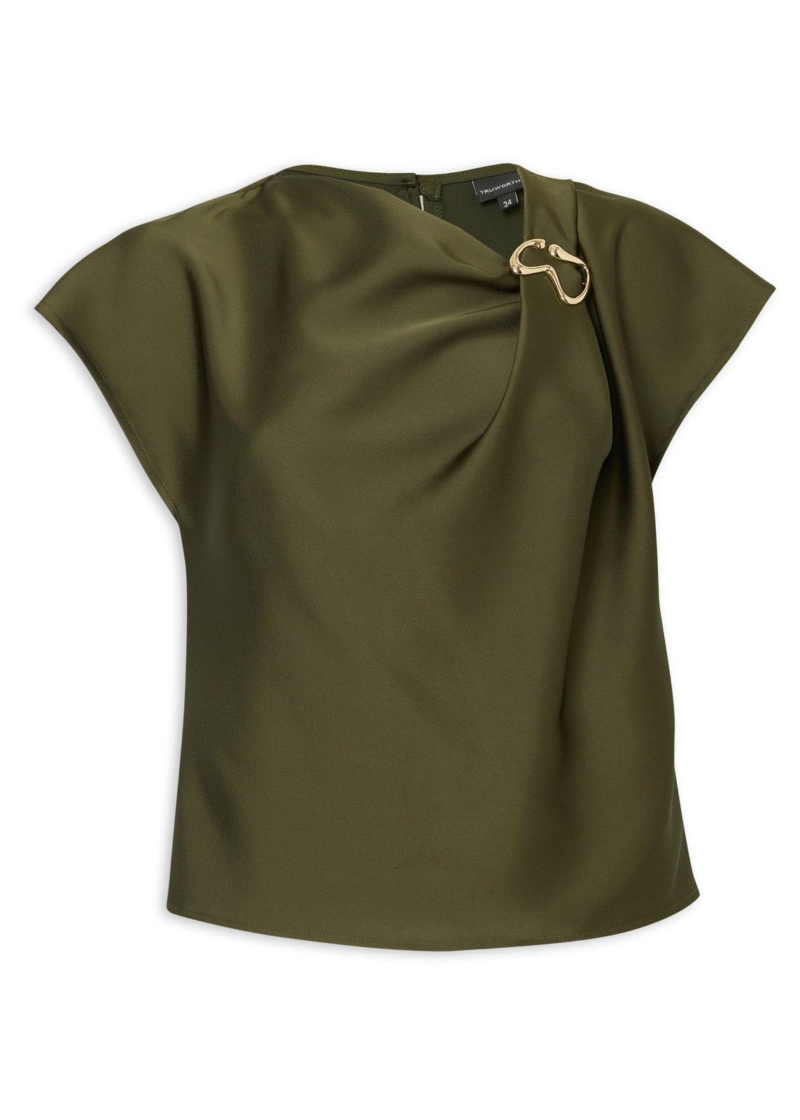 Olive Green Satin Drape Top (3252672) | Truworths