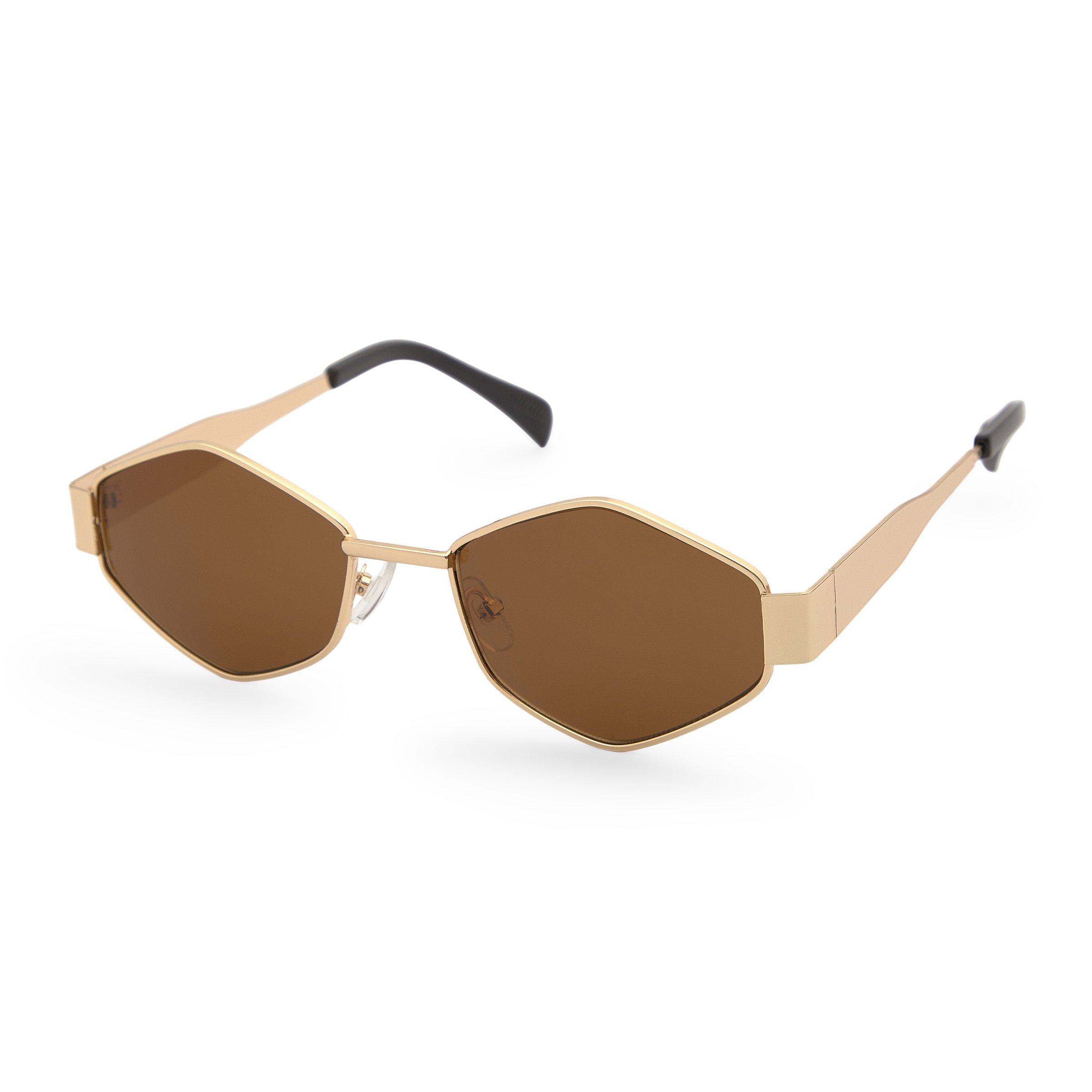 Gold Hexagon Brown Sunglasses (3252722) | Avanglion Sunglasses